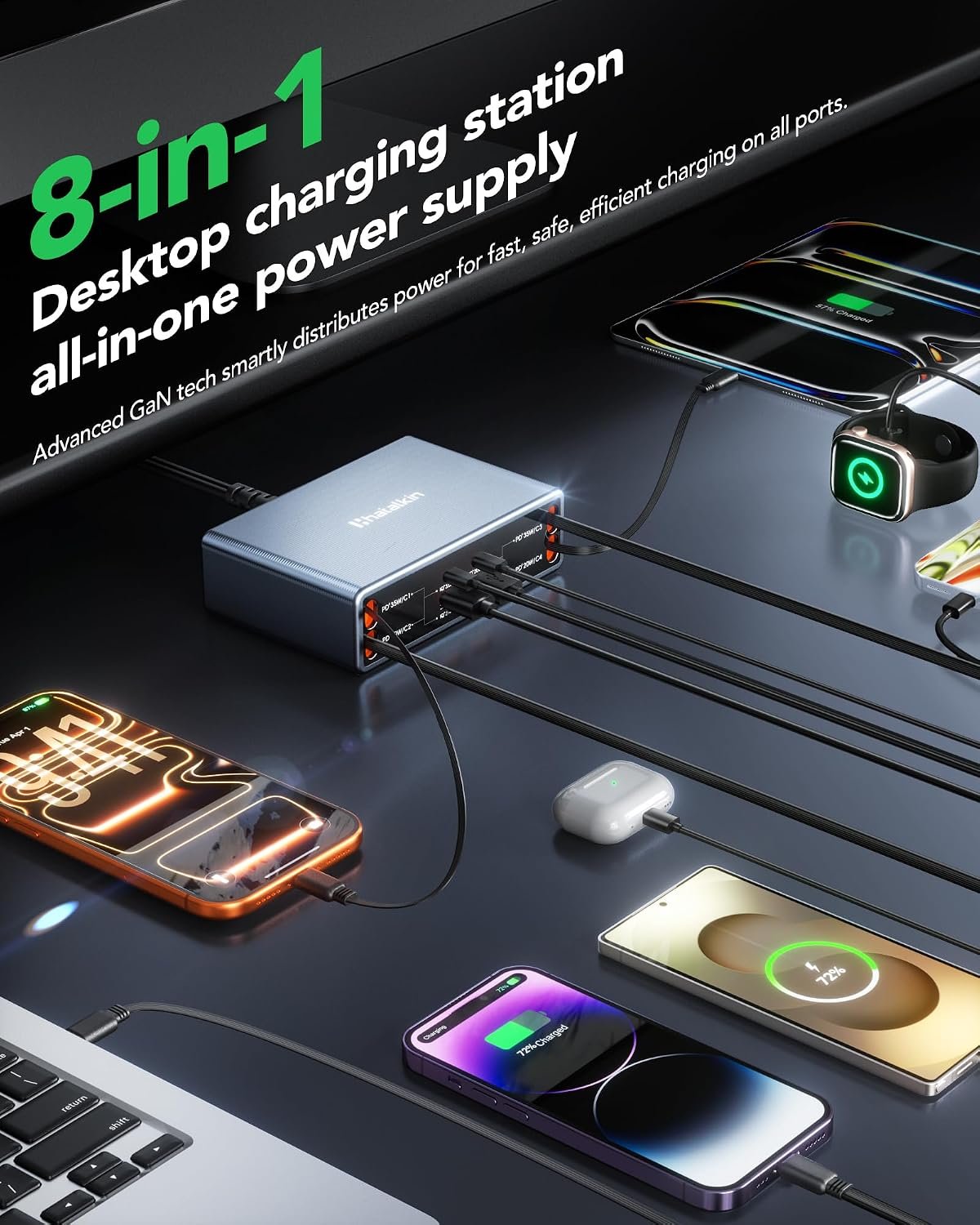 8-in-1 Retractable Charger for iPhone Duo/18 Pro Samsung Multiple Devices - detail view 2