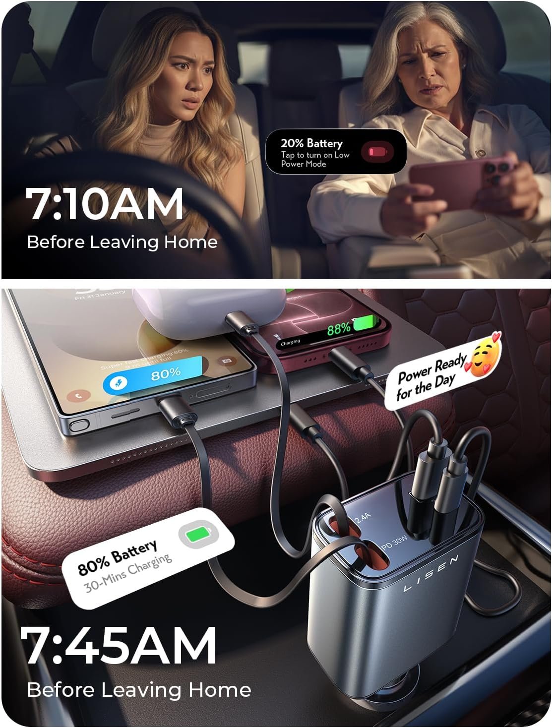 LISEN Retractable Car Charger - detail view 4