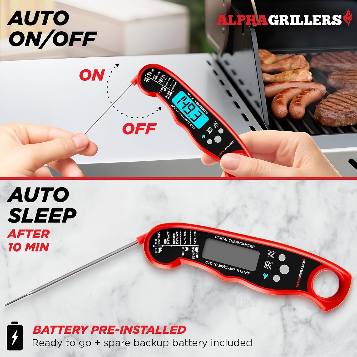 Alpha Grillers Instant Read Meat Thermometer Digital, Cooking, Food, Grill - detail view 2