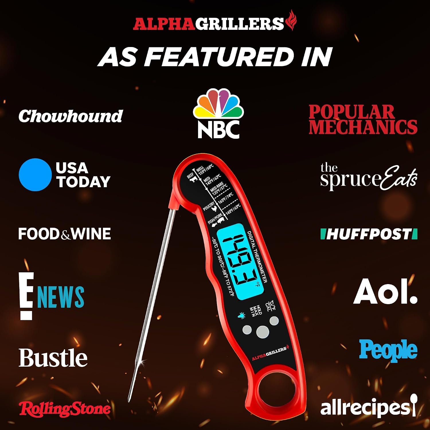 Alpha Grillers Instant Read Meat Thermometer Digital, Cooking, Food, Grill - detail view 3