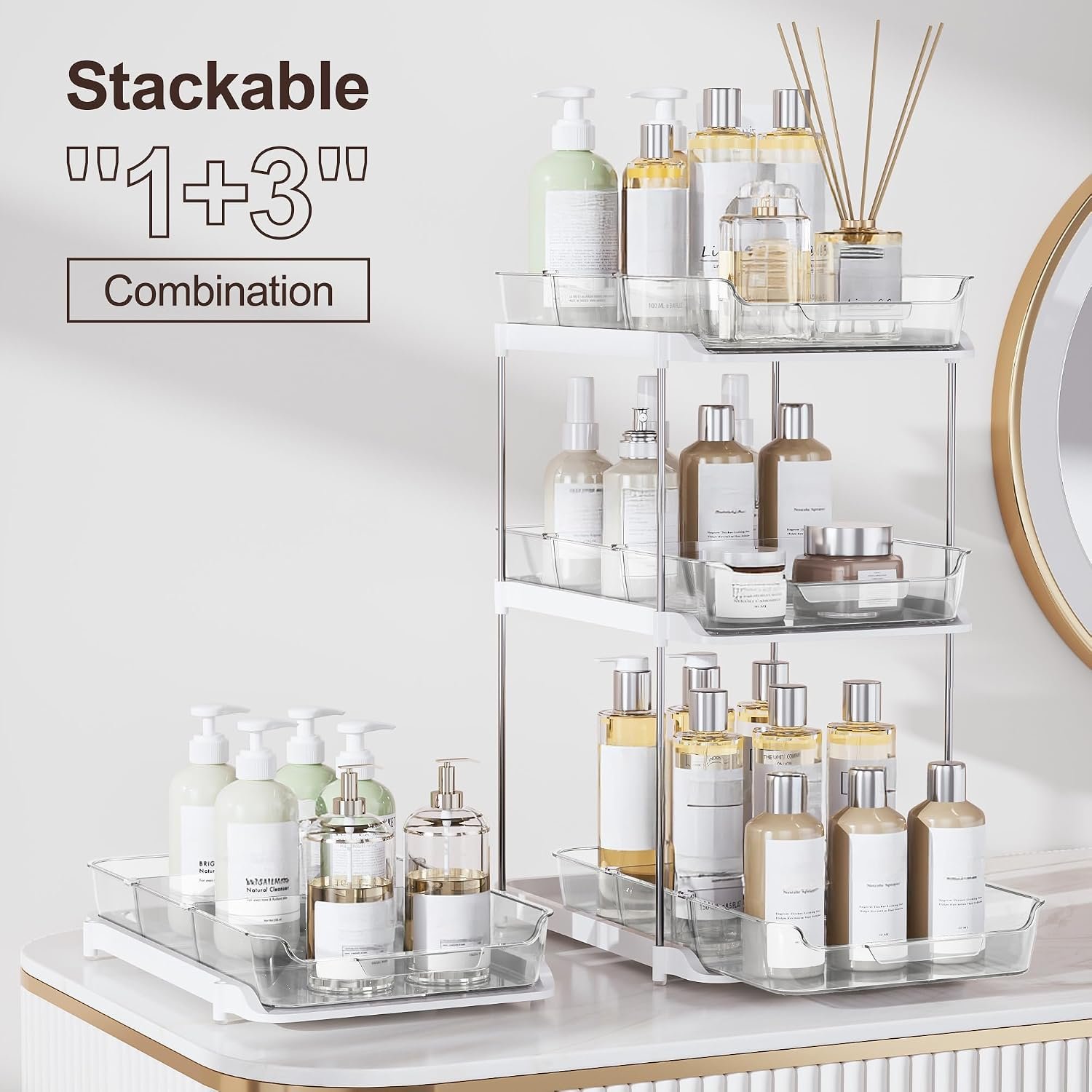 Delamu 2-Tier Multi-Purpose Bathroom Under Sink Organizers and Storage, Stackable Kitchen Pantry Org - detail view 2