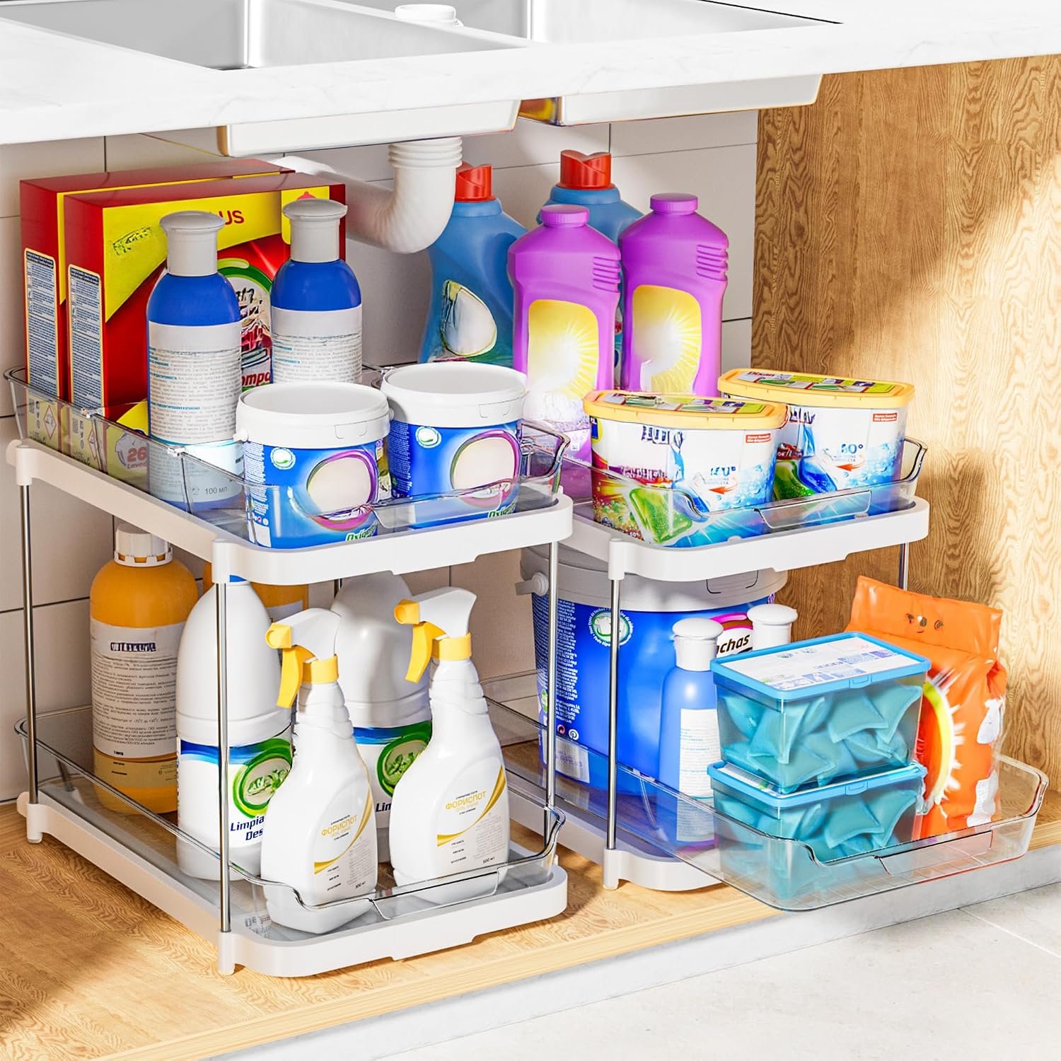 Delamu 2-Tier Multi-Purpose Bathroom Under Sink Organizers and Storage, Stackable Kitchen Pantry Org - detail view 7