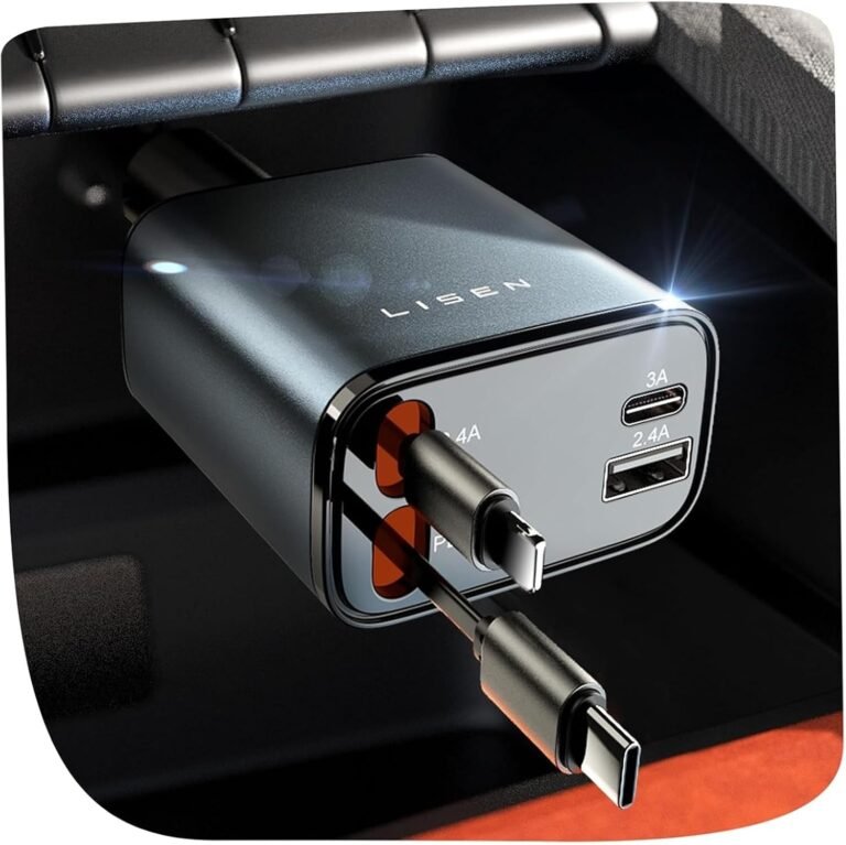 LISEN Retractable Car Charger, 84W USB C Fast Charge