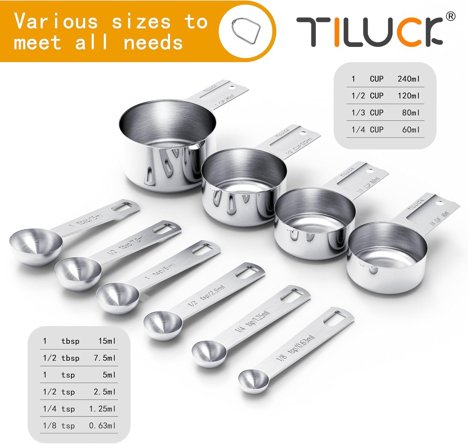 TILUCK Stainless Steel Measuring Cups & Spoons Set, Cups and Spoons - detail view 1