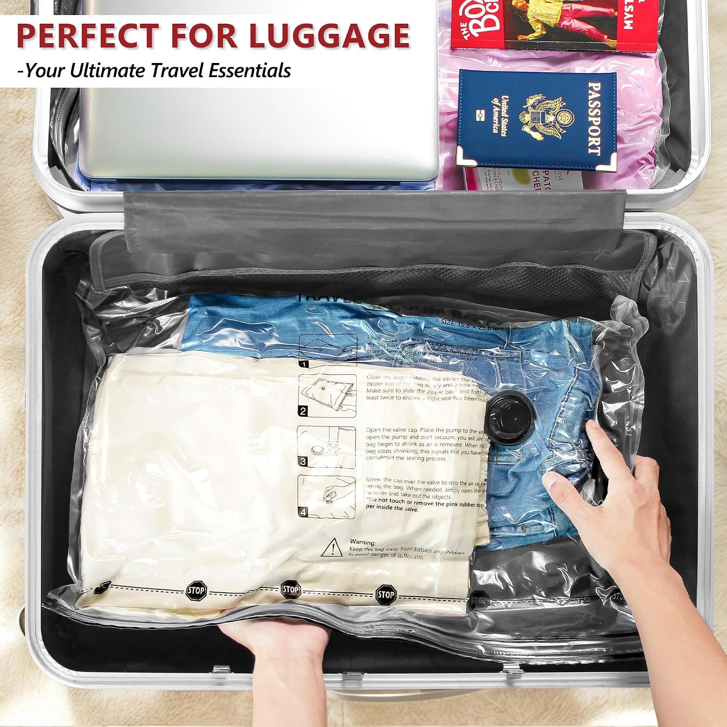 Travel Vacuum Bags for Clothing with Cordless Pump 18 Combo, Clear - detail view 7