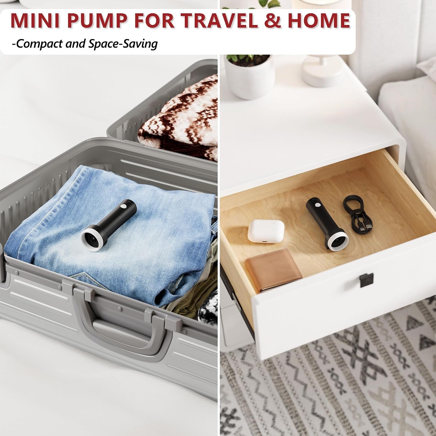 Travel Vacuum Bags for Clothing with Cordless Pump 18 Combo, Clear - detail view 8