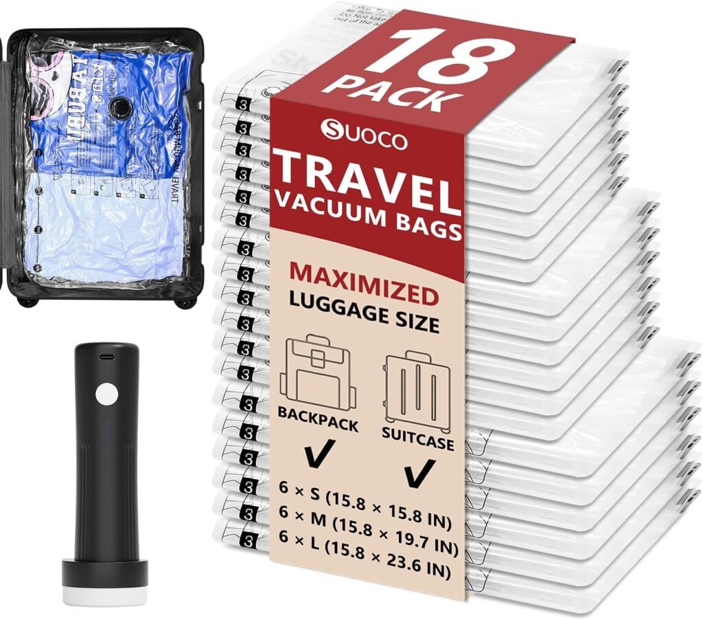 Travel Vacuum Bags for Clothing with Cordless Pump 18