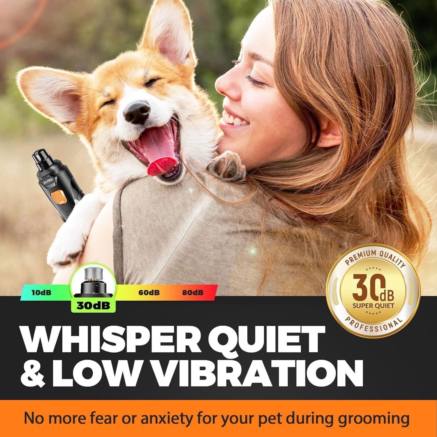 Whisper Quiet Dog Nail Grinder Safe & Stress-Free for Sensitive Dogs Cats - detail view 1