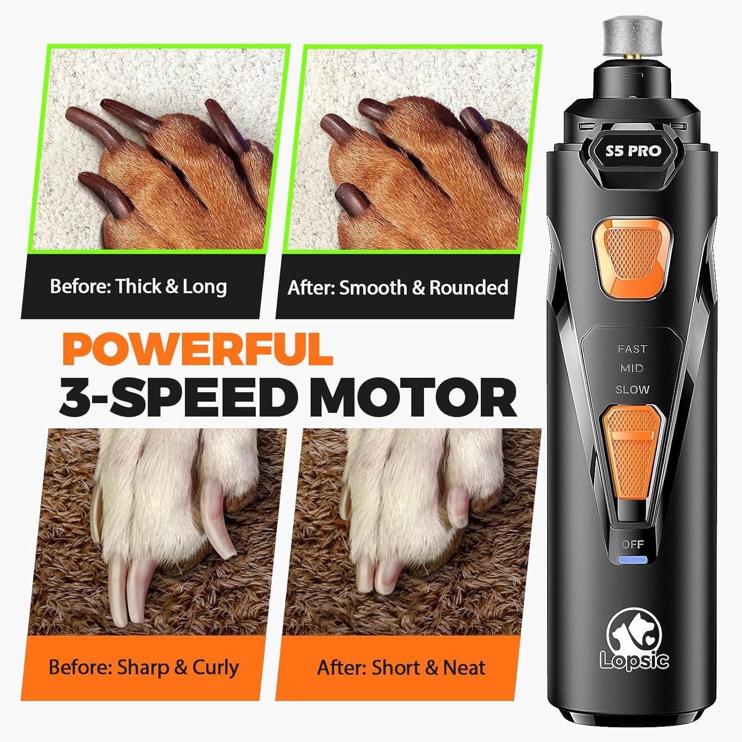 Whisper Quiet Dog Nail Grinder Safe & Stress-Free for Sensitive Dogs Cats - detail view 3