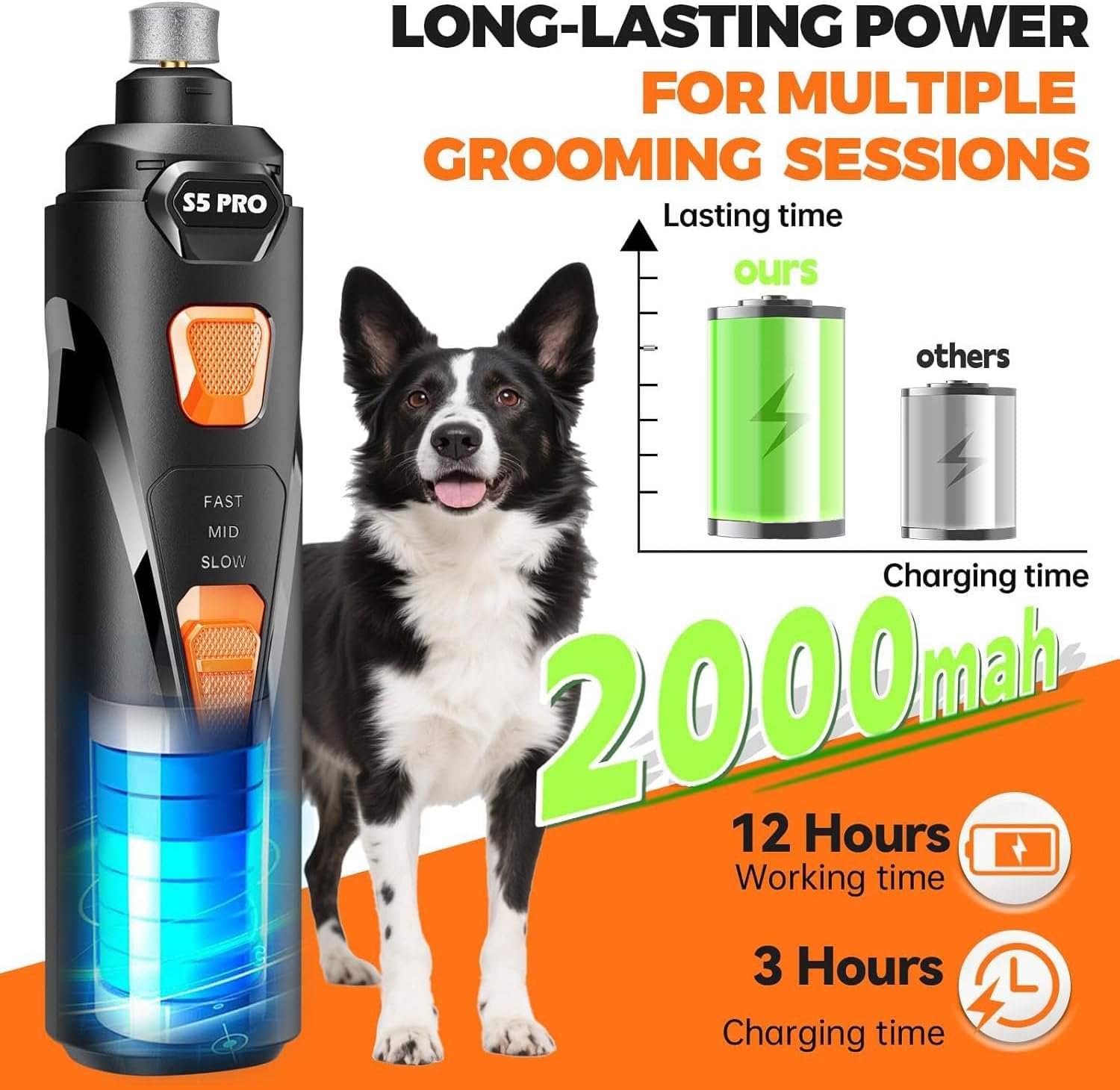 Whisper Quiet Dog Nail Grinder Safe & Stress-Free for Sensitive Dogs Cats - detail view 7