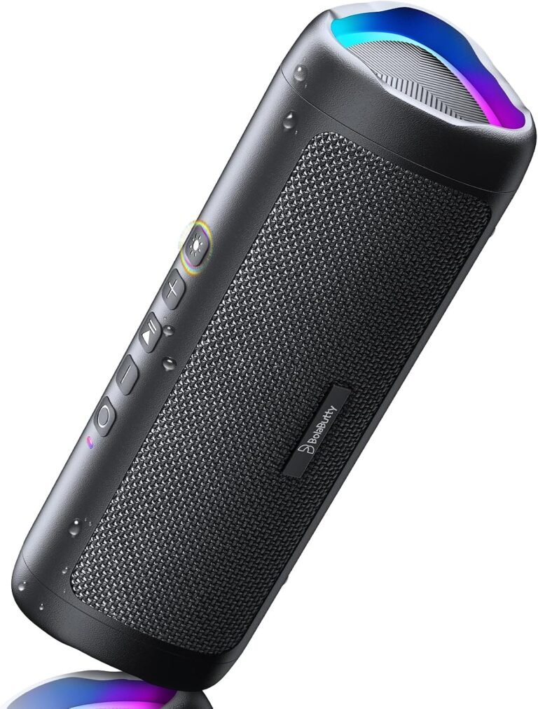 Black Bluetooth speaker, 20W, portable wireless, IPX5 waterproof