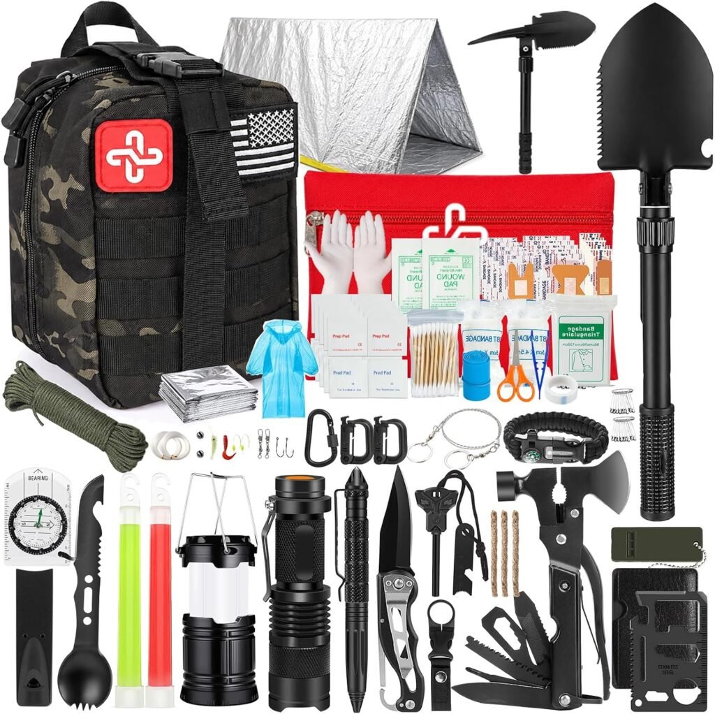 Survival Kit 250Pcs Survival Gear First Aid Kit with Molle Bag and Emergency Tent