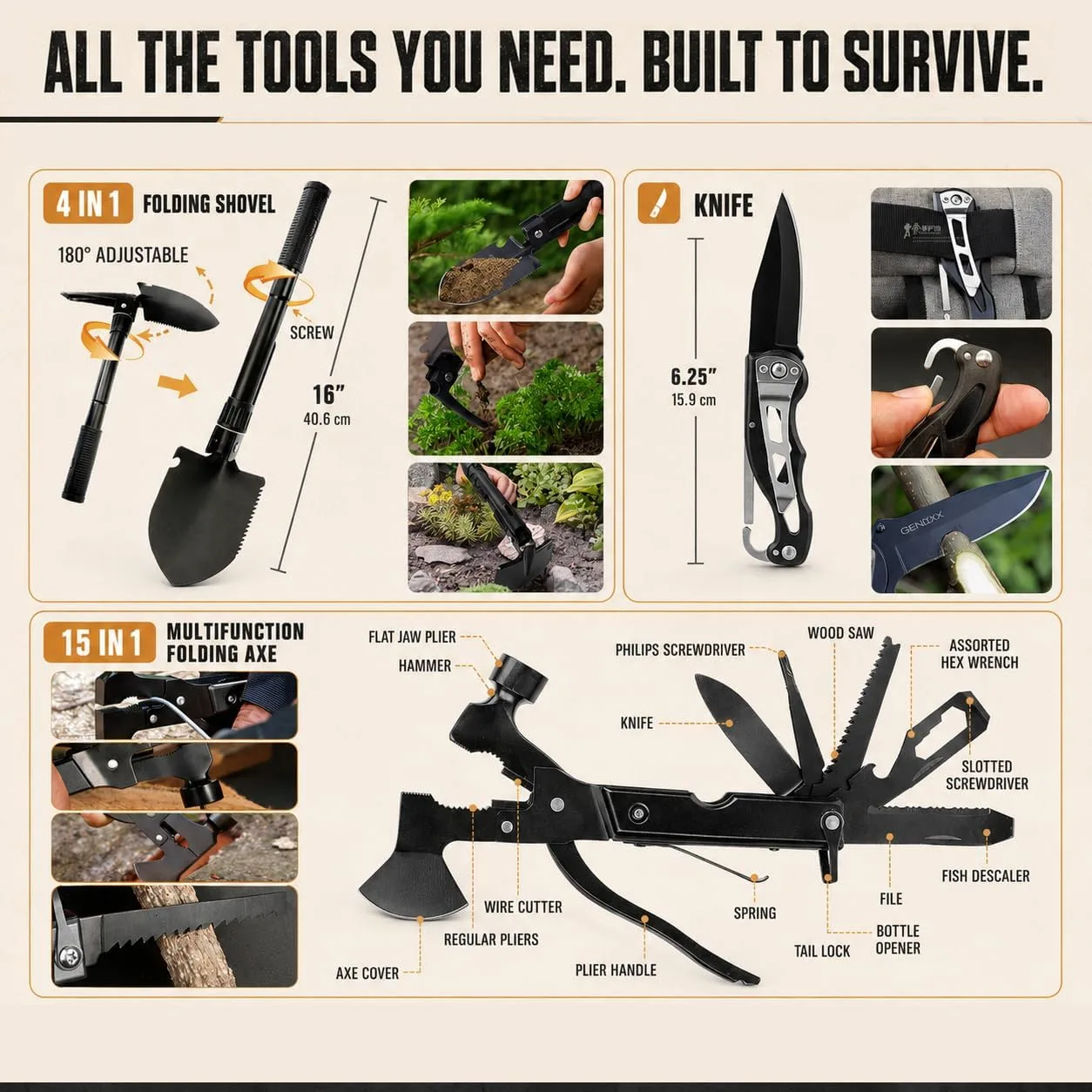 250-Piece Survival Kit with Molle Bag and Emergency Tent - detail view 2