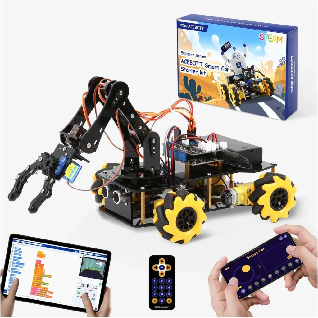 5DOF Robot Arm Car Kit for Kids 8-12, ESP32 Coding STEM Toy