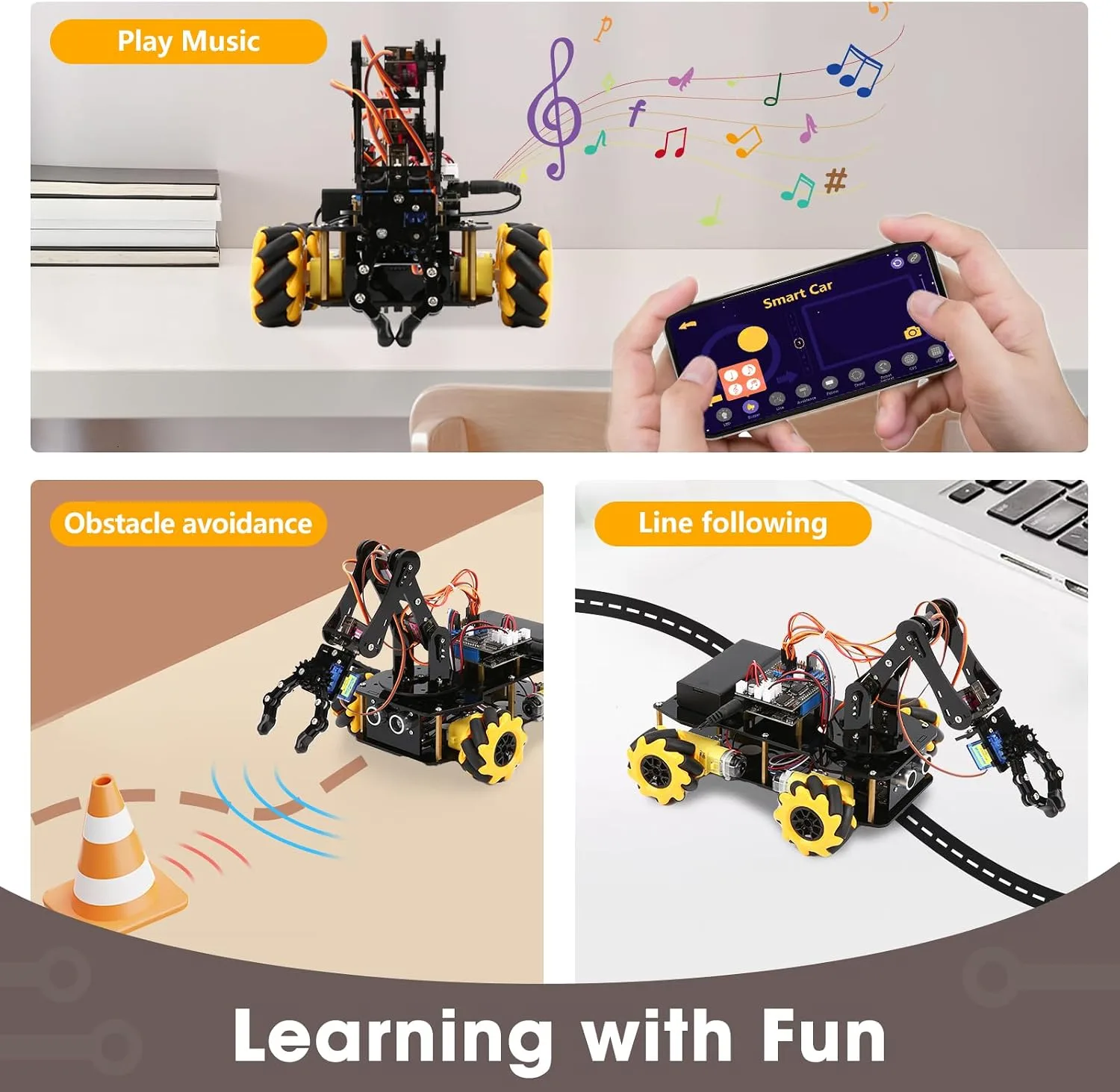 5DOF Robot Arm Car Kit for Kids, ESP32 App Control - detail view 4