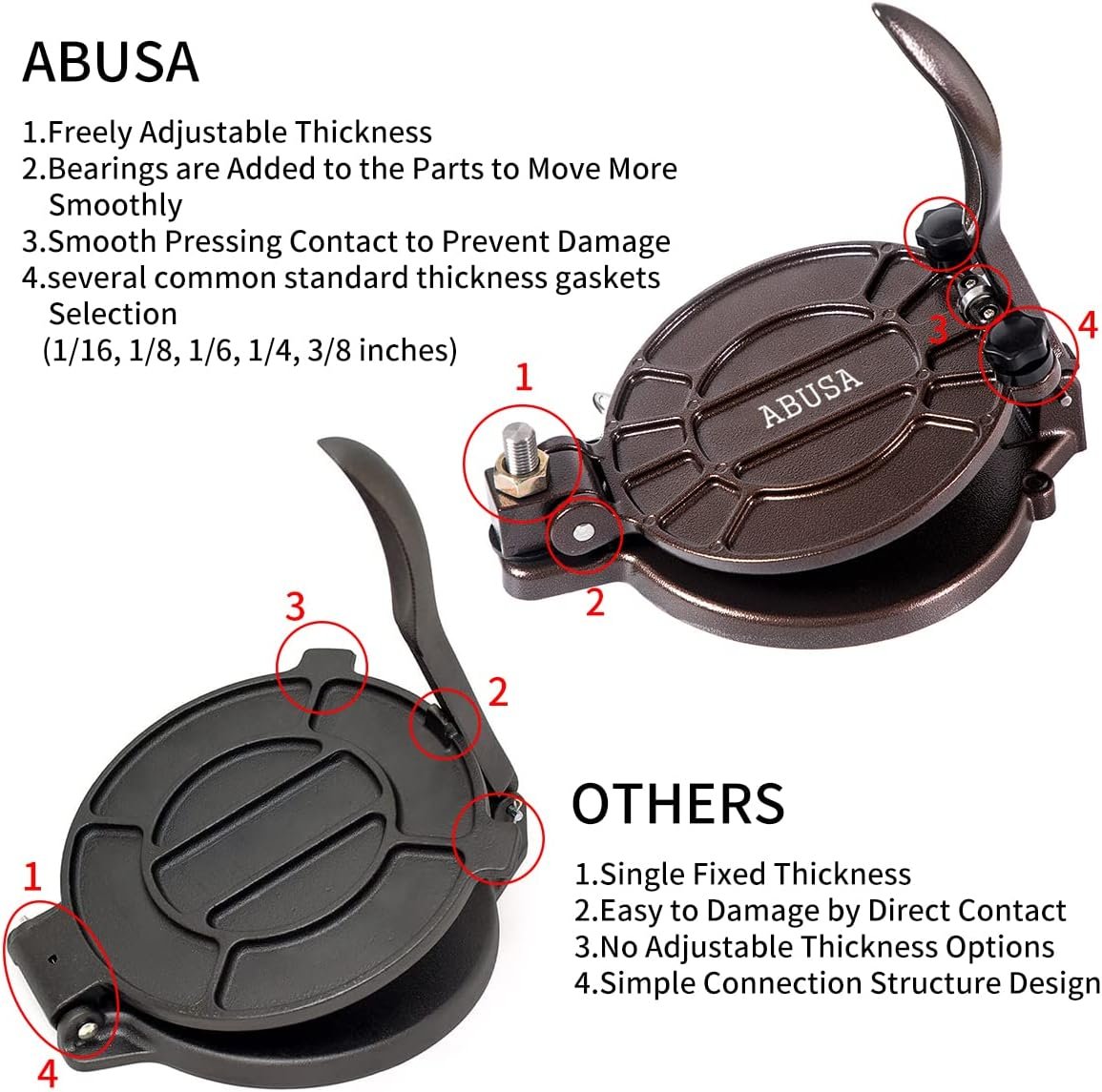 ABUSA Thickness Adjustable Tortilla Press 8 Inch - detail view 4