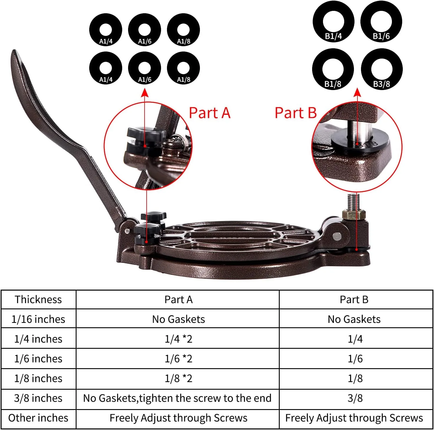ABUSA Thickness Adjustable Tortilla Press 8 Inch - detail view 6