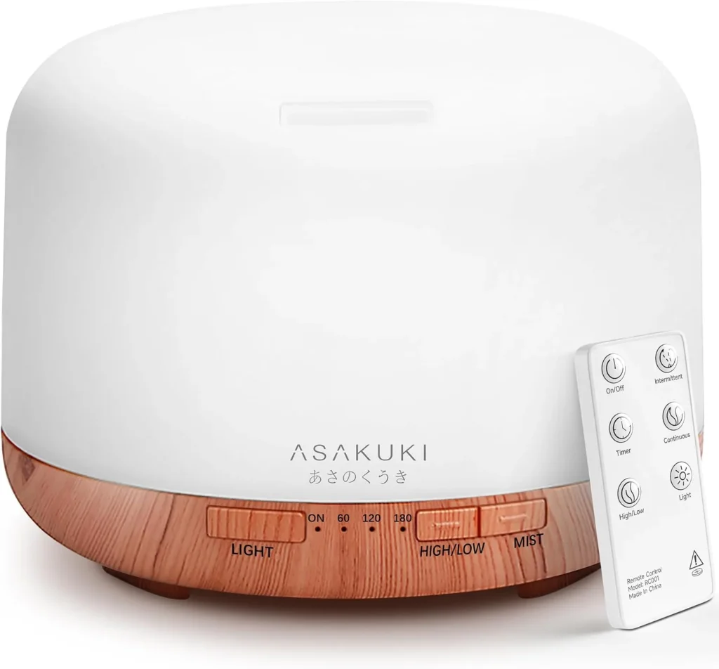 ASAKUKI Essential Oil Diffuser 500ml Aromatherapy Humidifier