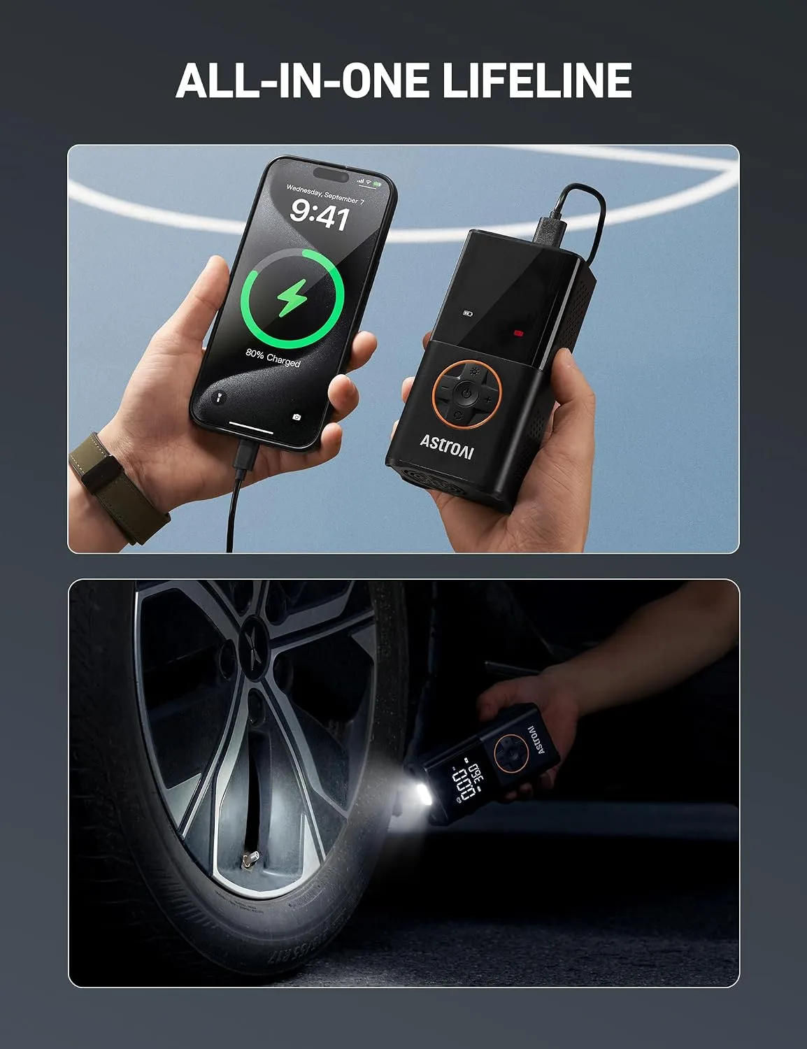 AstroAI L7 Cordless Tire Inflator, 150 PSI Portable - detail view 7