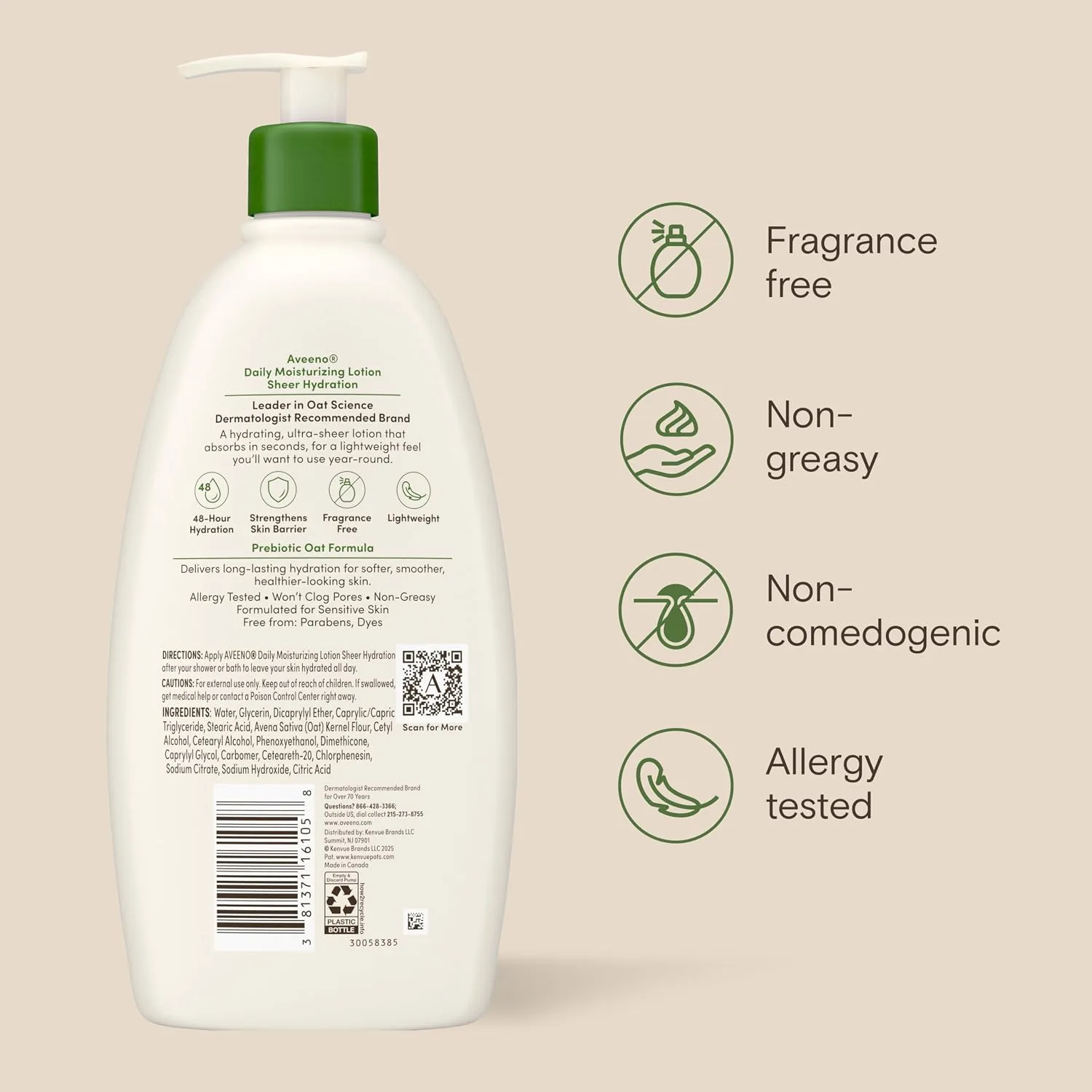Aveeno Daily Moisturizing Body Lotion, Fragrance-Free - detail view 7