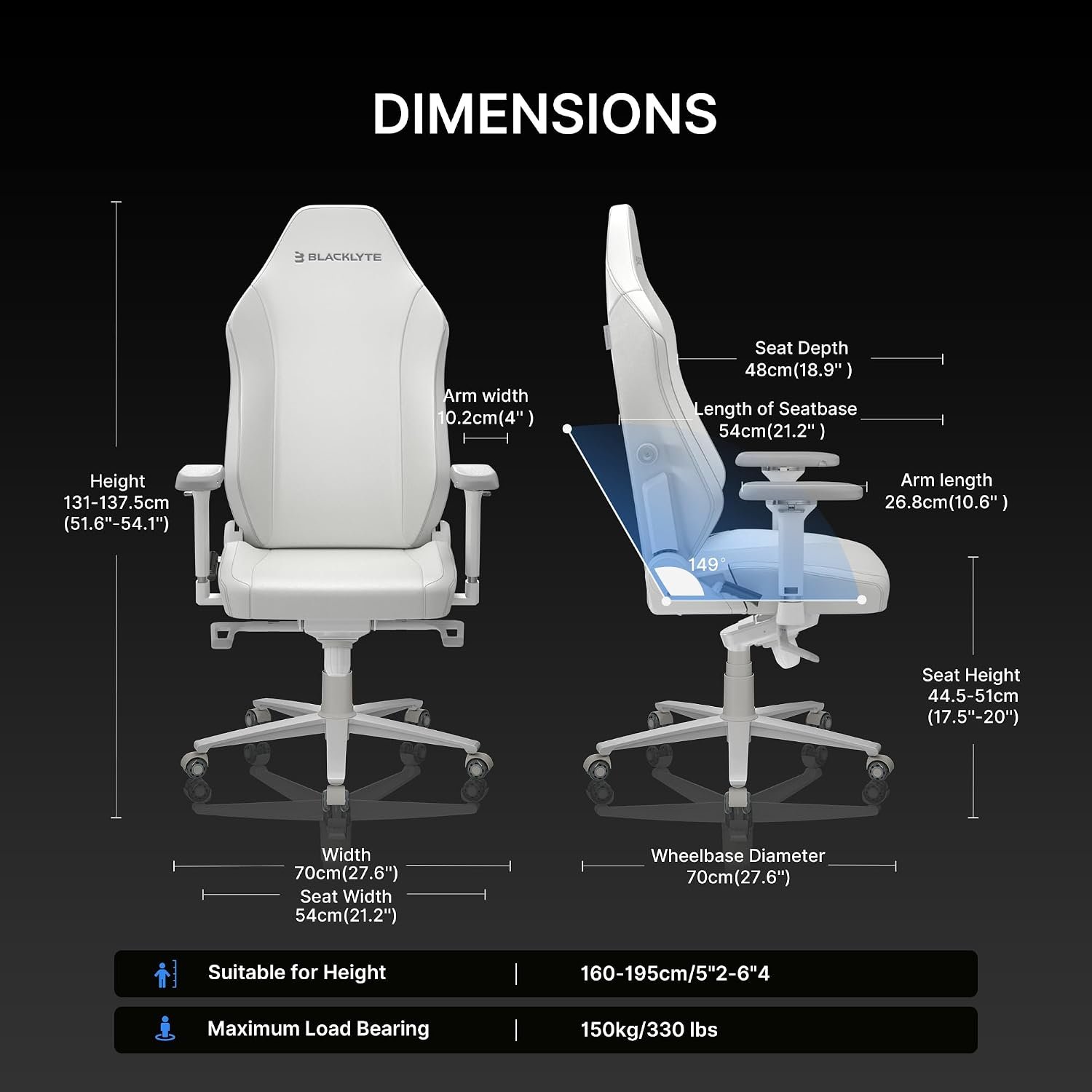 Blacklyte Athena Pro Gaming Chair, White Leather - detail view 1