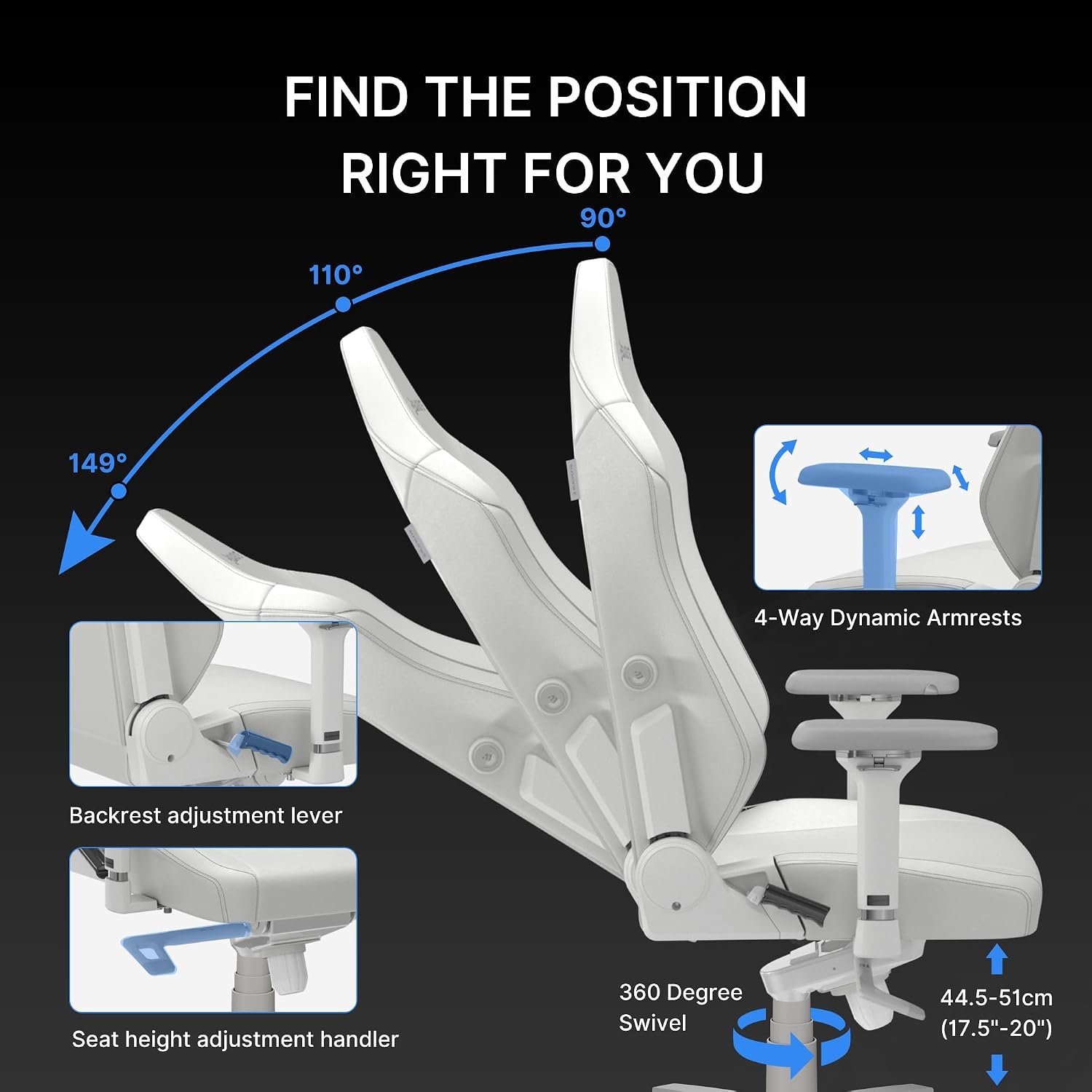 Blacklyte Athena Pro Gaming Chair, White Leather - detail view 2