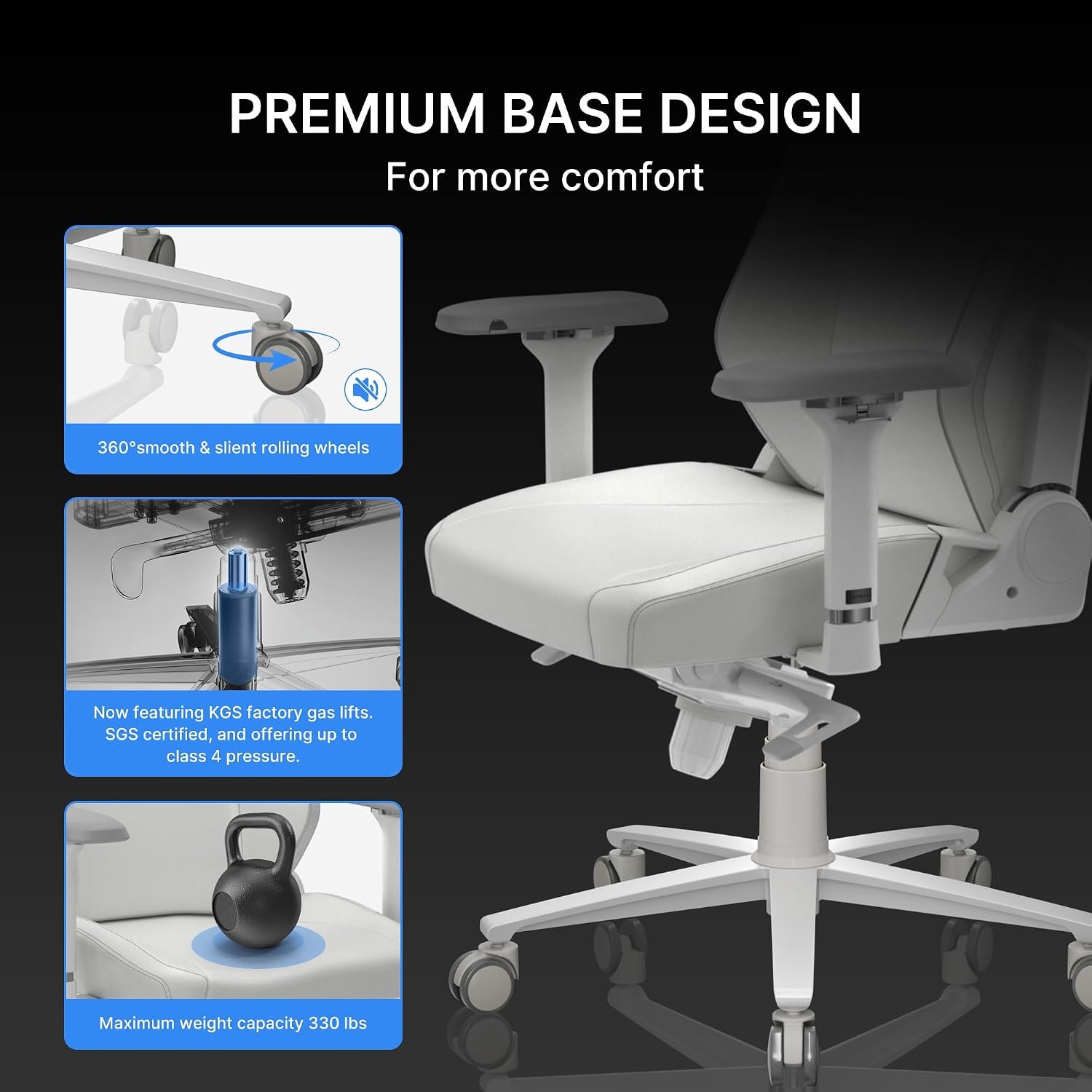 Blacklyte Athena Pro Gaming Chair, White Leather - detail view 3