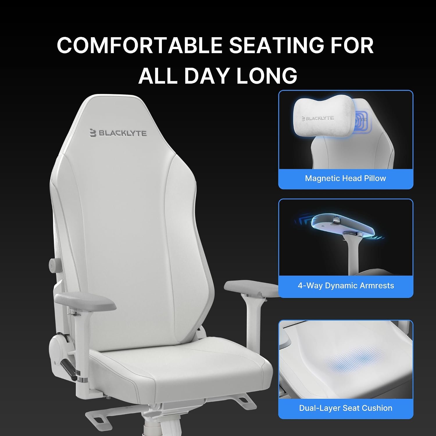 Blacklyte Athena Pro Gaming Chair, White Leather - detail view 4