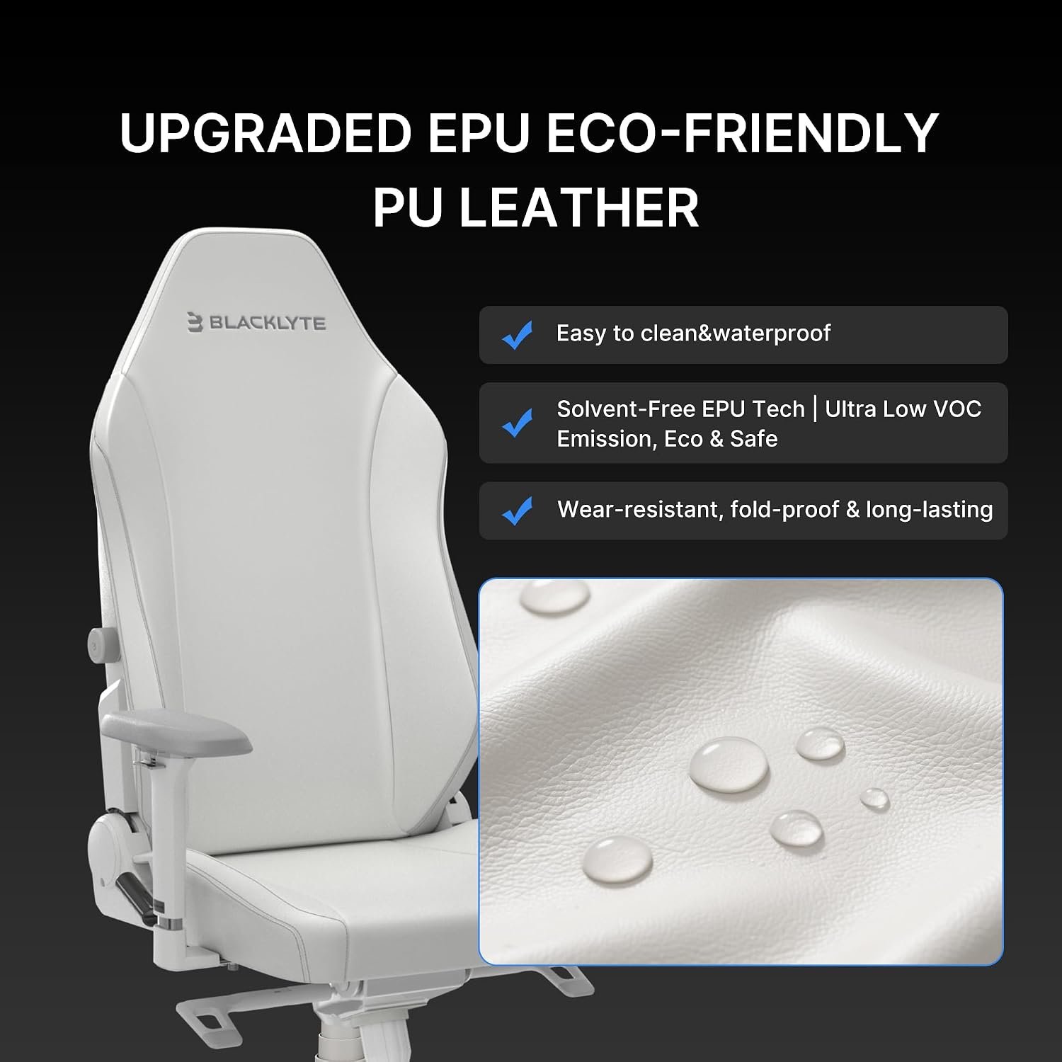 Blacklyte Athena Pro Gaming Chair, White Leather - detail view 7