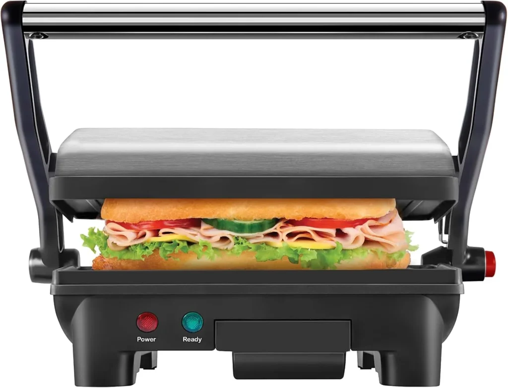 Chefman Electric Panini Press Grill, Compact 2-Slice Sandwich Maker, Stainless Steel and Black
