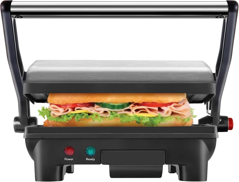 Chefman Electric Panini Press Grill, Compact 2-Slice Sandwich Maker, Stainless Steel and Black