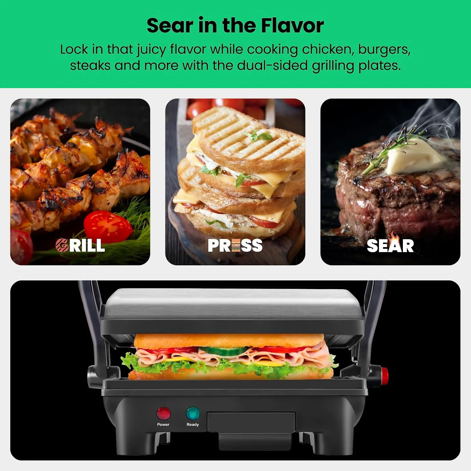 Chefman Electric Panini Press Grill, 180-Degree Open Flat - detail view 3