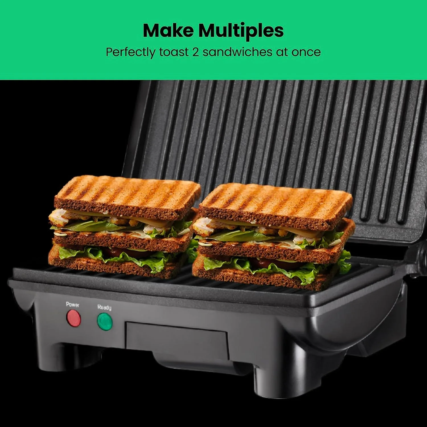 Chefman Electric Panini Press Grill, 180-Degree Open Flat - detail view 4