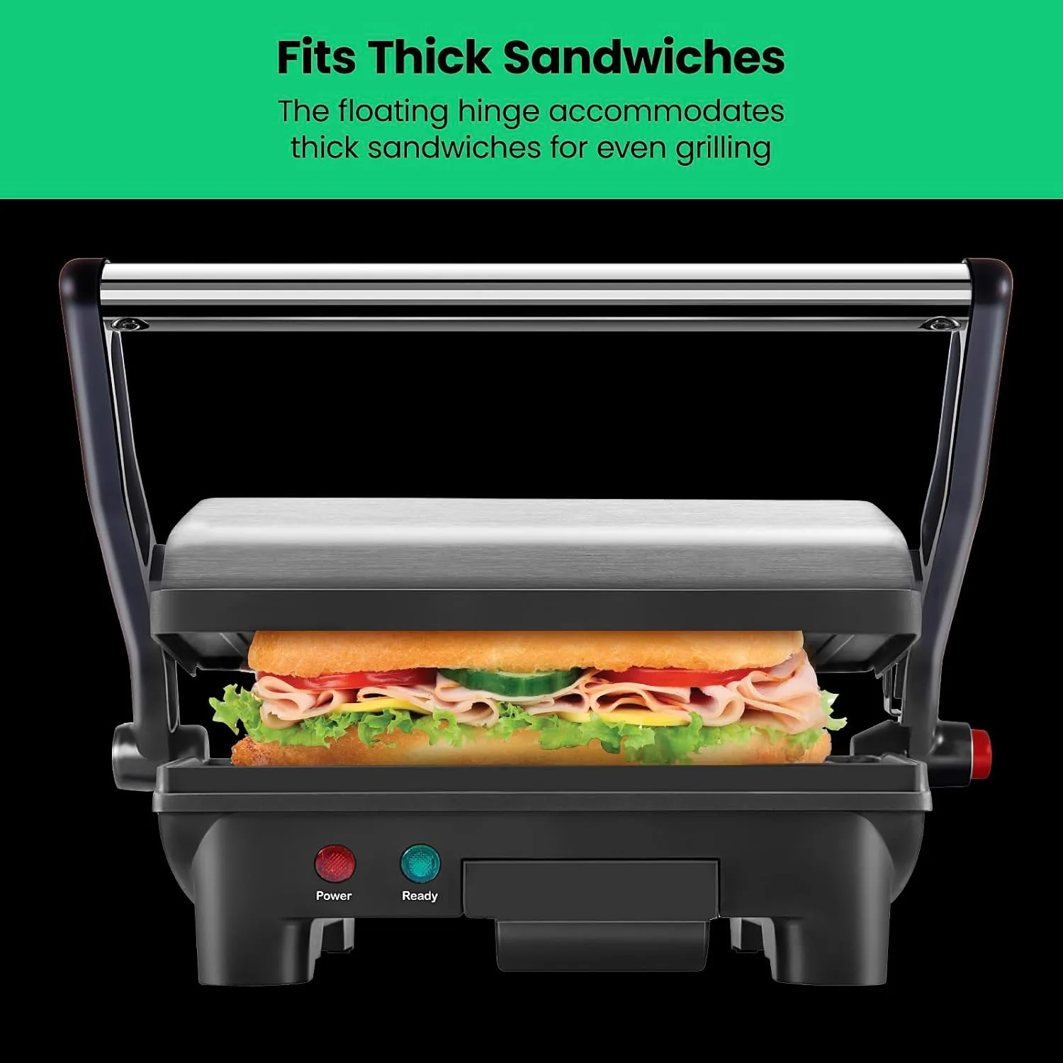 Chefman Electric Panini Press Grill, 180-Degree Open Flat - detail view 5