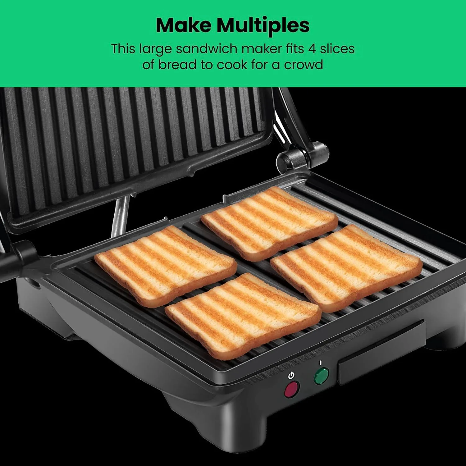Chefman Panini Press Grill, 4-Slice 180 Degree Open - detail view 4