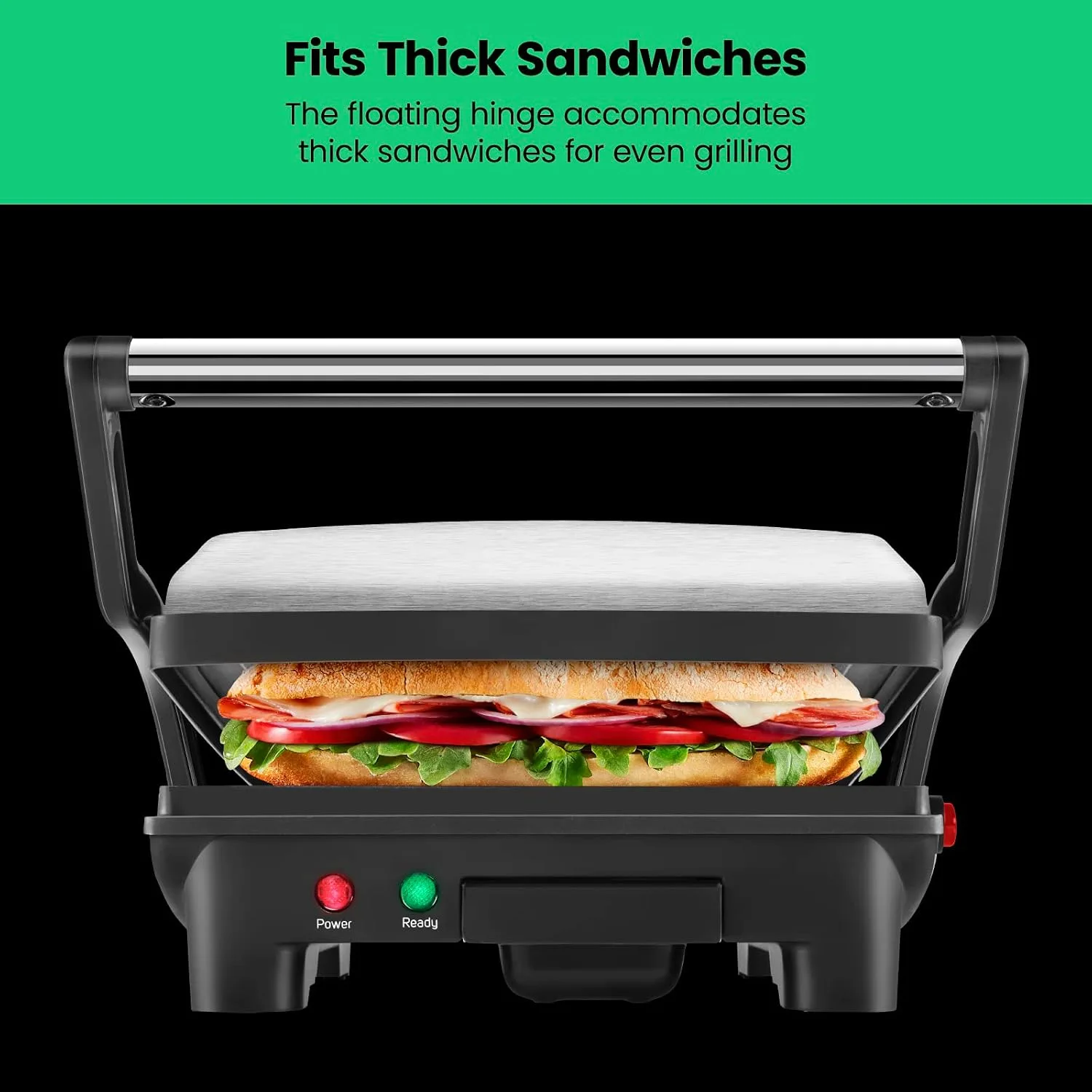 Chefman Panini Press Grill, 4-Slice 180 Degree Open - detail view 5