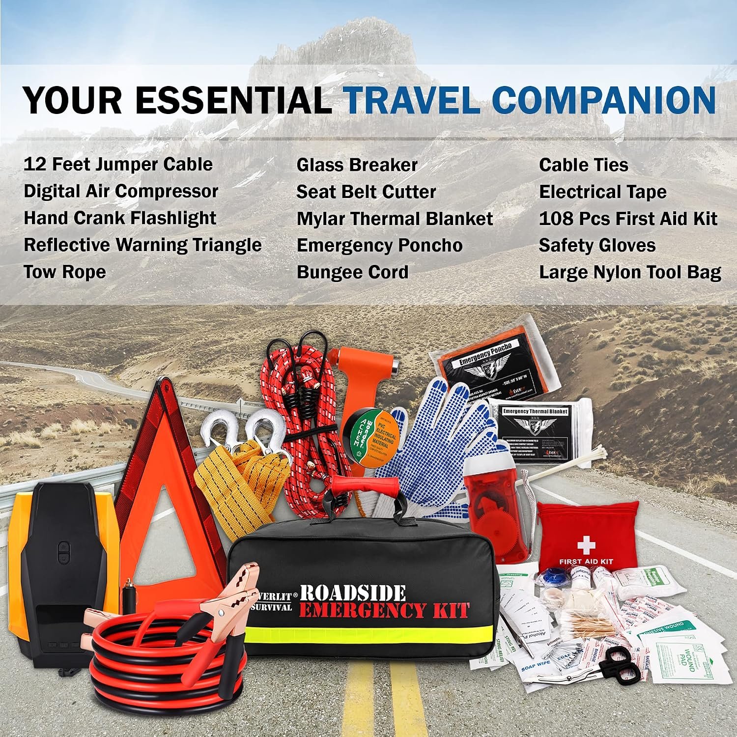 Everlit Survival Car Emergency Kit with Tire Inflator - detail view 1