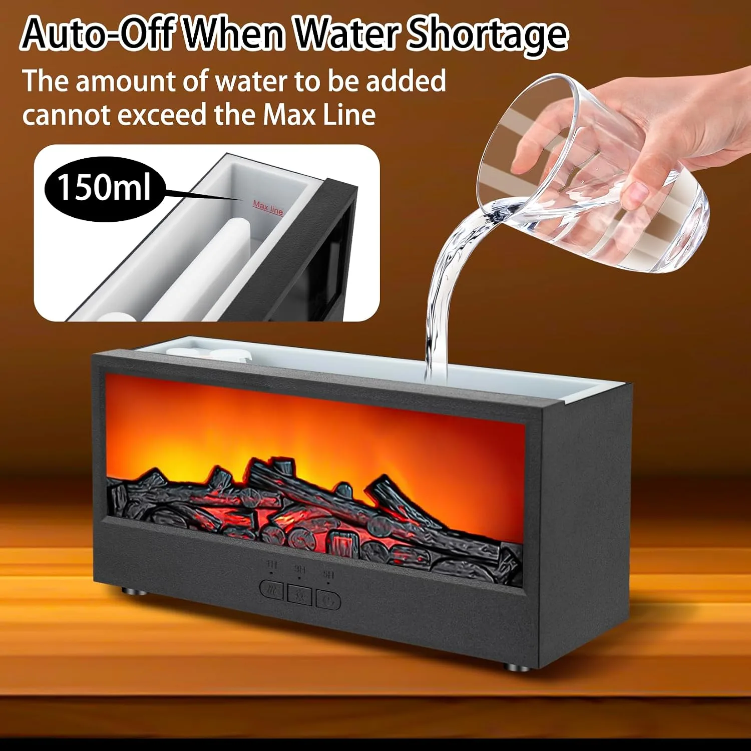 Fireplace Flame Diffuser Humidifier, 7 Colors with Remote - detail view 1