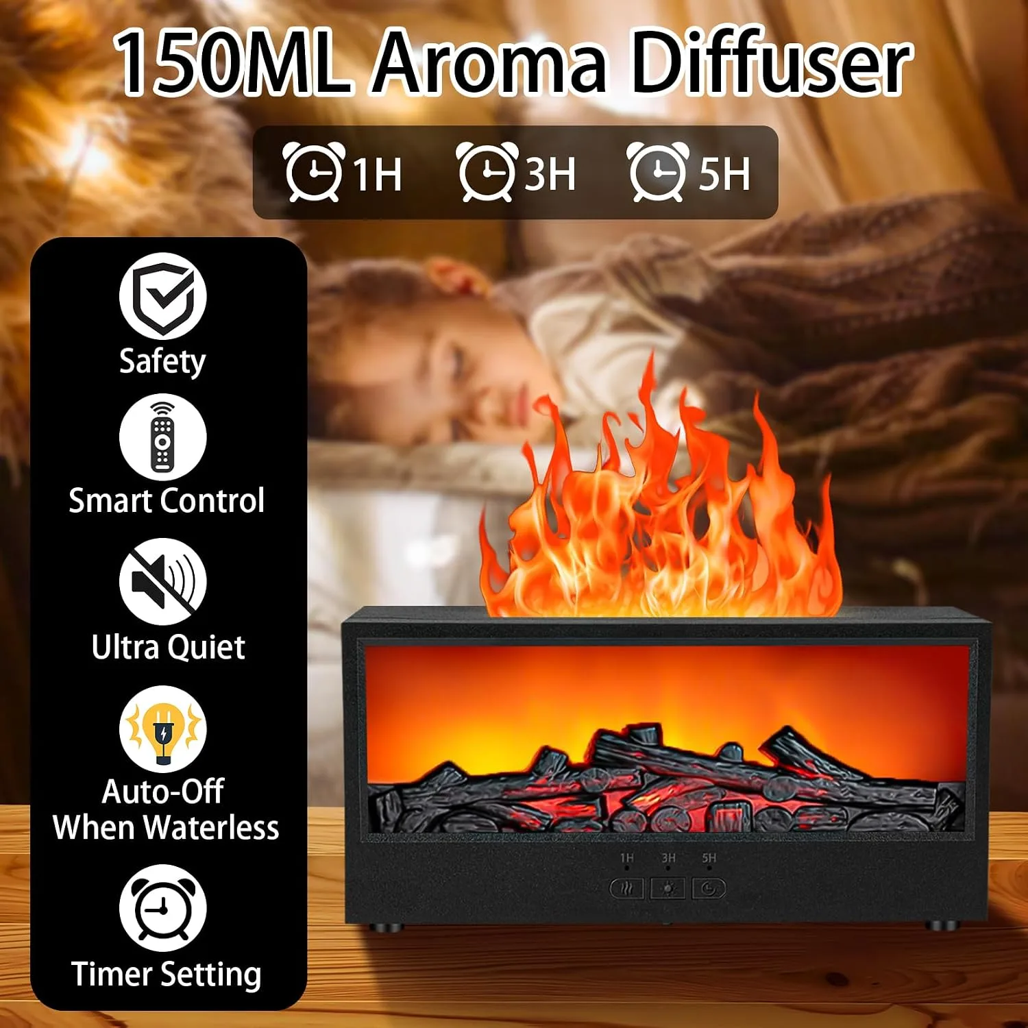 Fireplace Flame Diffuser Humidifier, 7 Colors with Remote - detail view 2