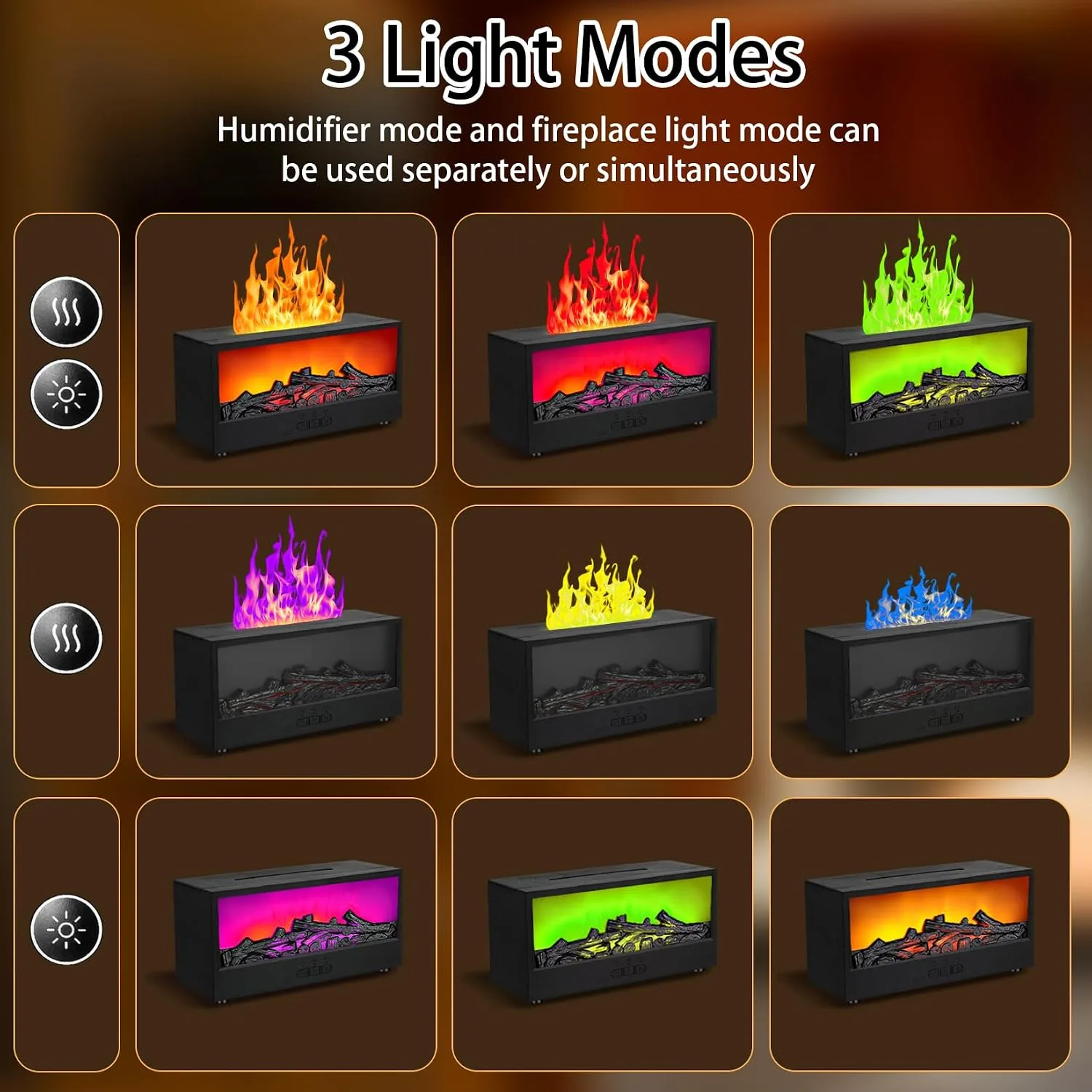 Fireplace Flame Diffuser Humidifier, 7 Colors with Remote - detail view 4