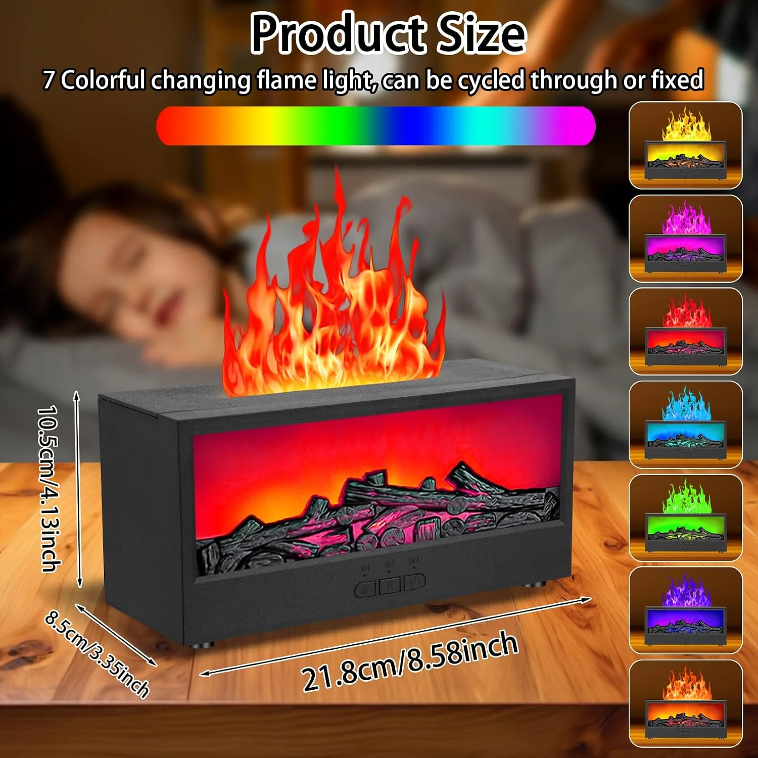 Fireplace Flame Diffuser Humidifier, 7 Colors with Remote - detail view 6