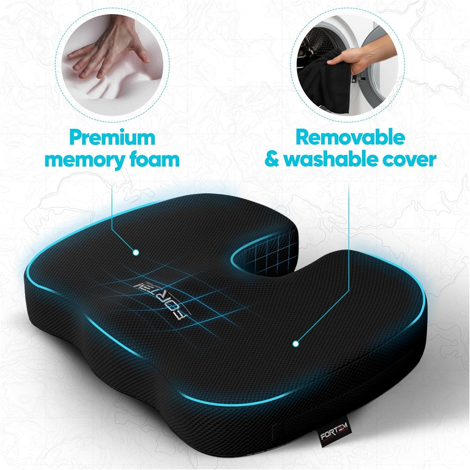 FORTEM Seat Cushion, Office Chair Cushion for Tailbone Sciatica Pain Relief - detail view 2
