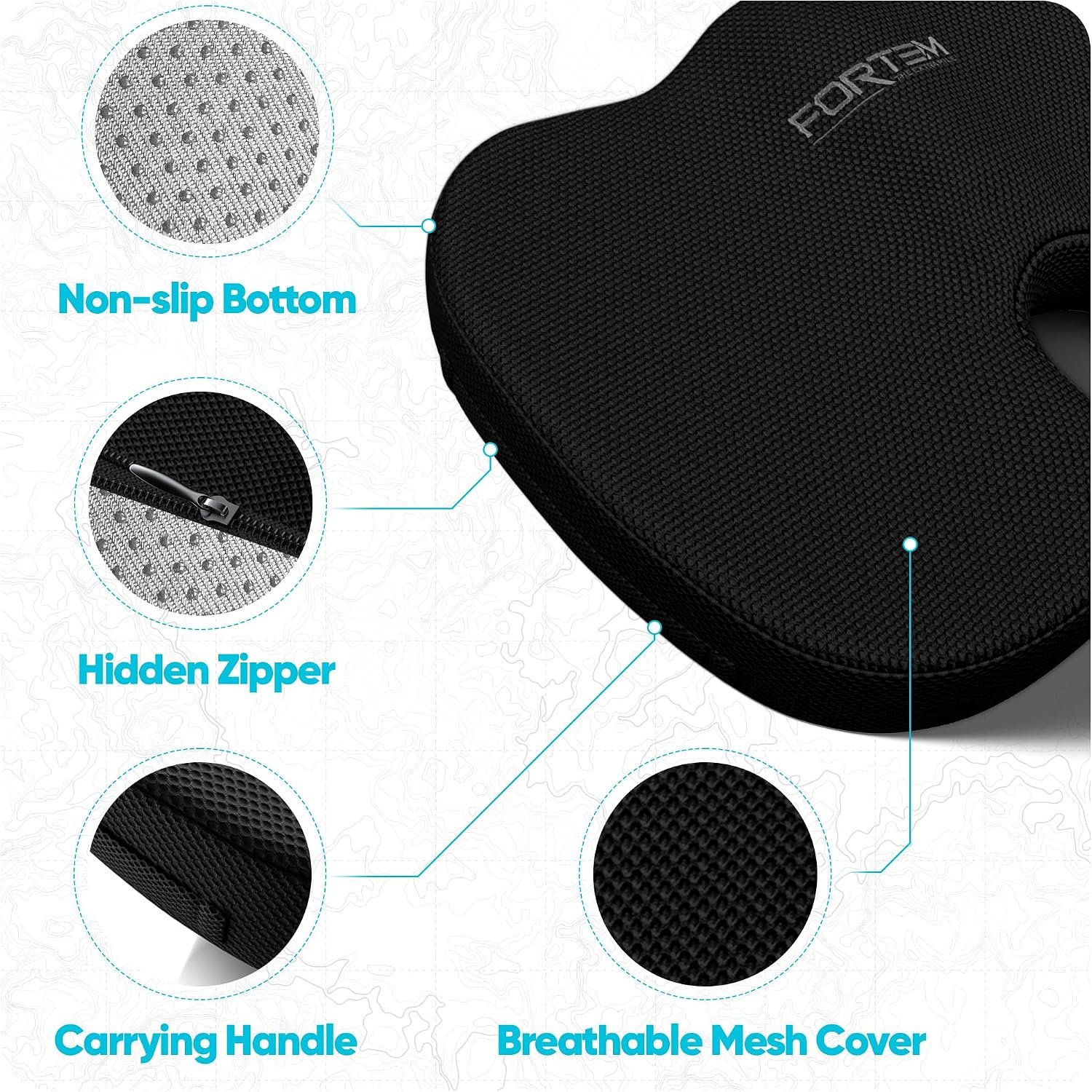FORTEM Seat Cushion, Office Chair Cushion for Tailbone Sciatica Pain Relief - detail view 4
