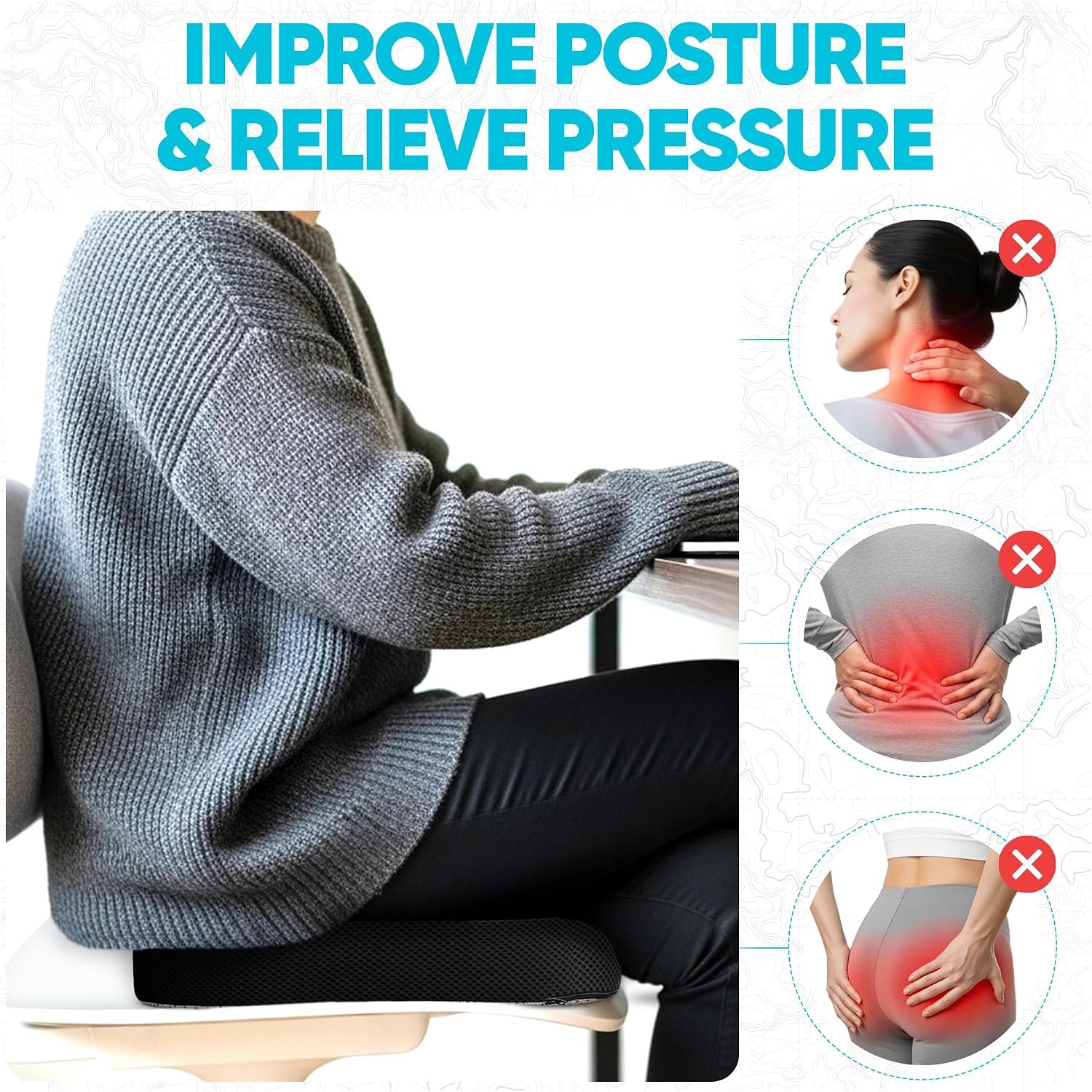 FORTEM Seat Cushion, Office Chair Cushion for Tailbone Sciatica Pain Relief - detail view 5