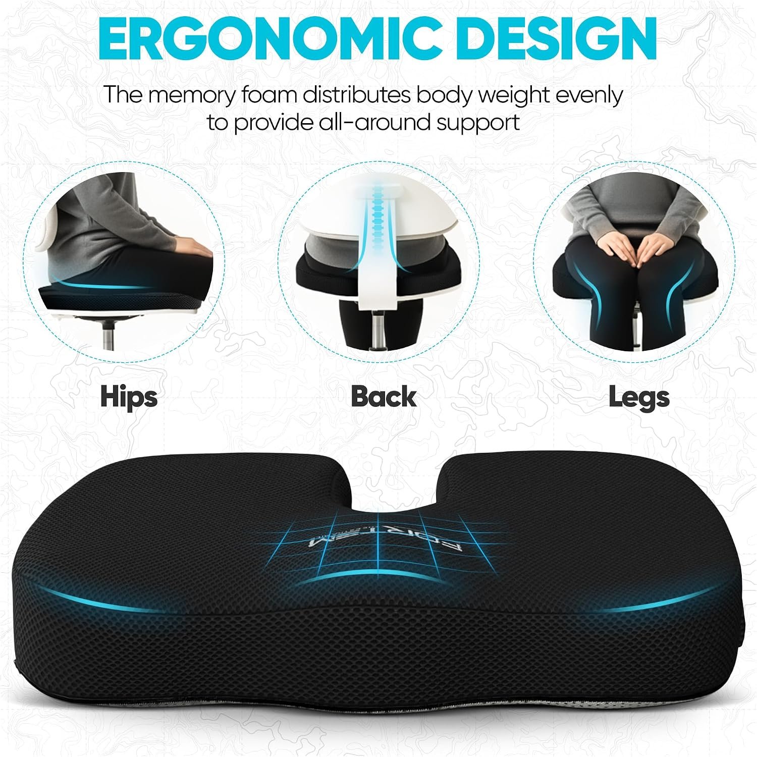FORTEM Seat Cushion, Office Chair Cushion for Tailbone Sciatica Pain Relief - detail view 6