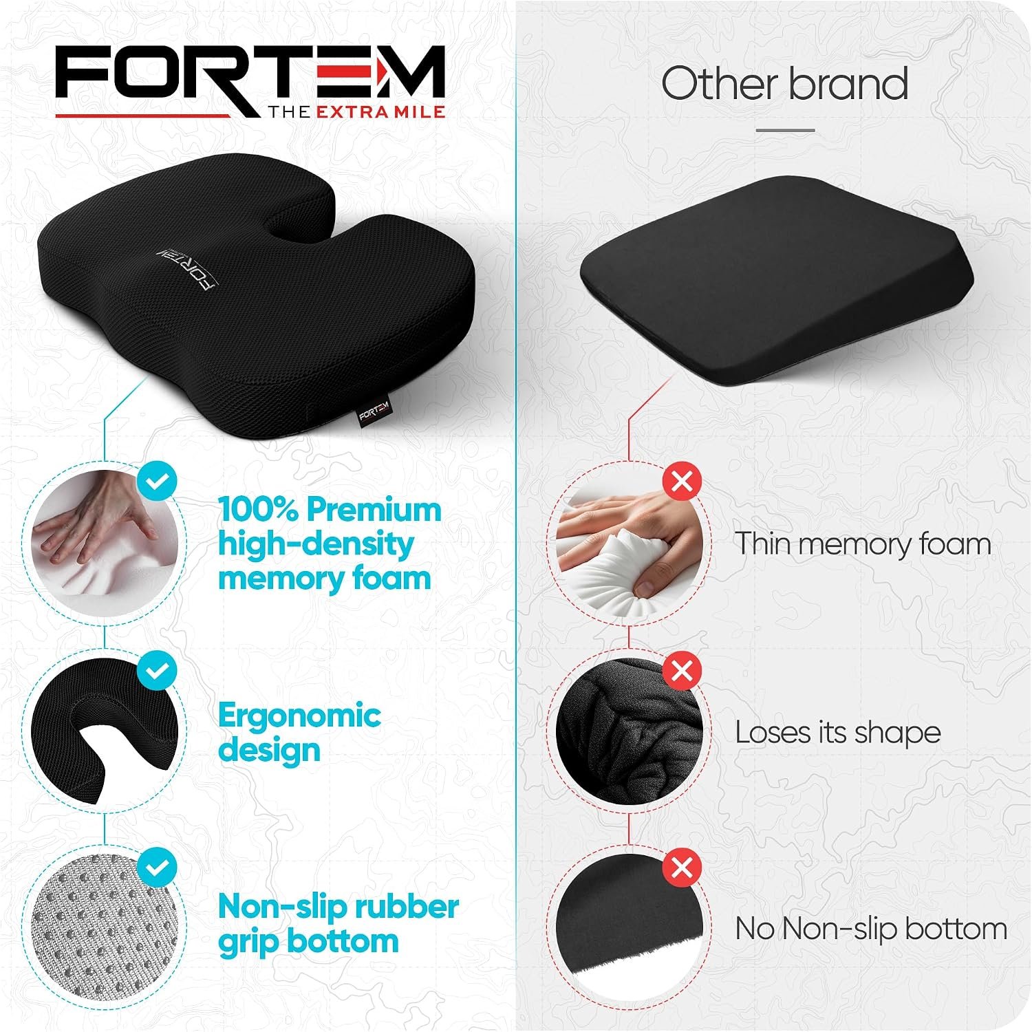 FORTEM Seat Cushion, Office Chair Cushion for Tailbone Sciatica Pain Relief - detail view 7