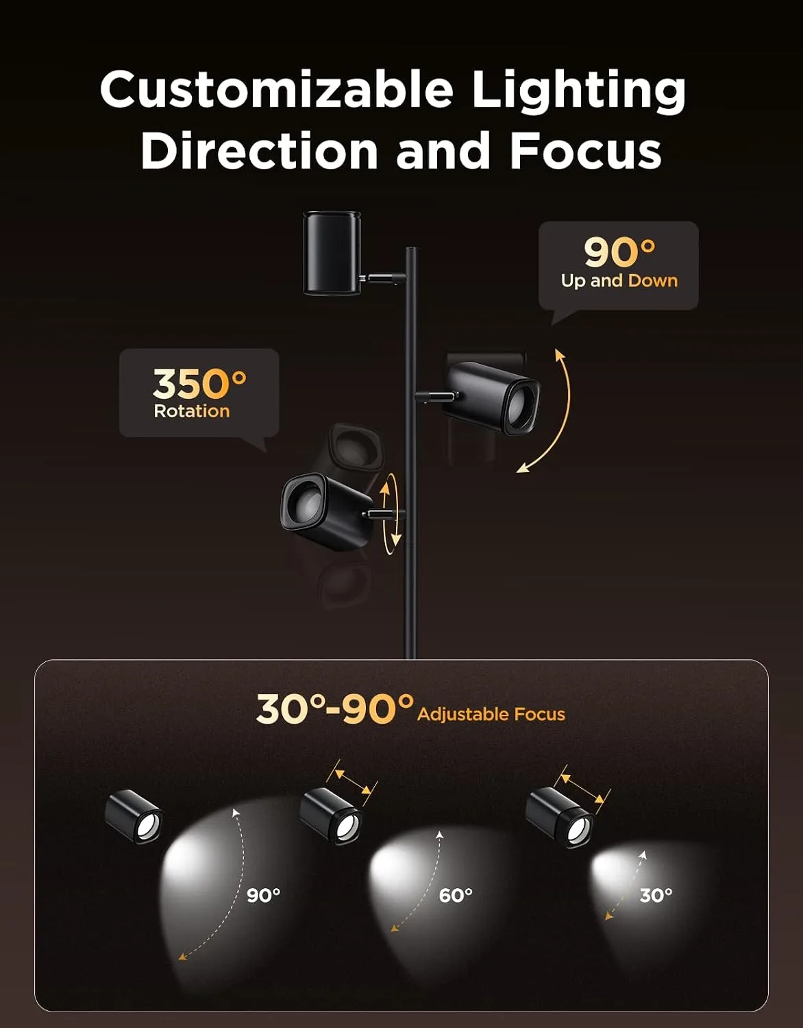 Govee Tree Floor Lamp with 3 Rotatable Lights and Matter - detail view 3
