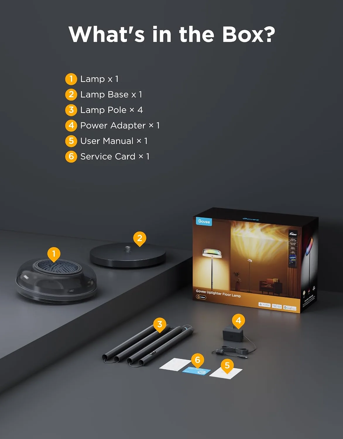 Govee Uplighter Floor Lamp RGBIC Ripple Projector - detail view 6