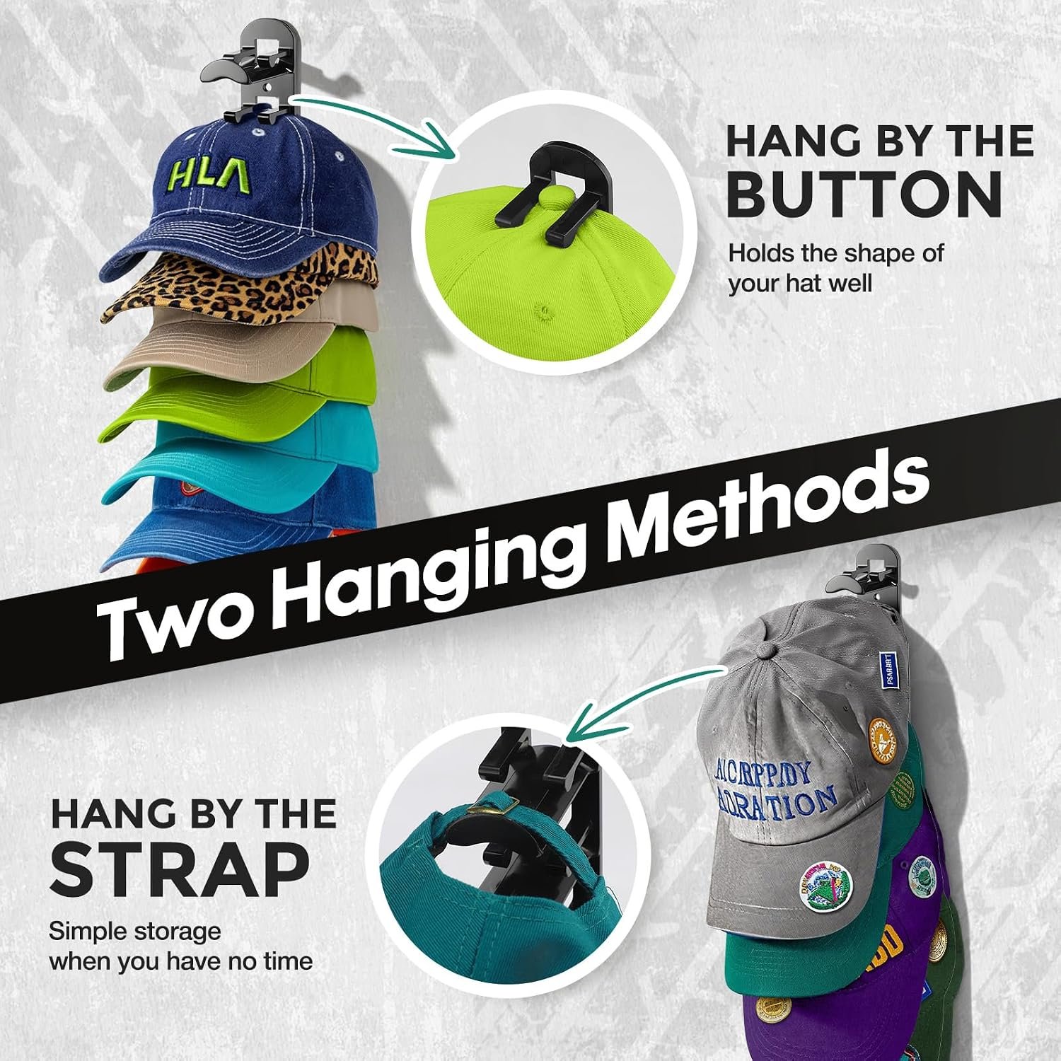 Hat Hook Wall Organizer 2 Pack, Holds 20 Hats - detail view 3