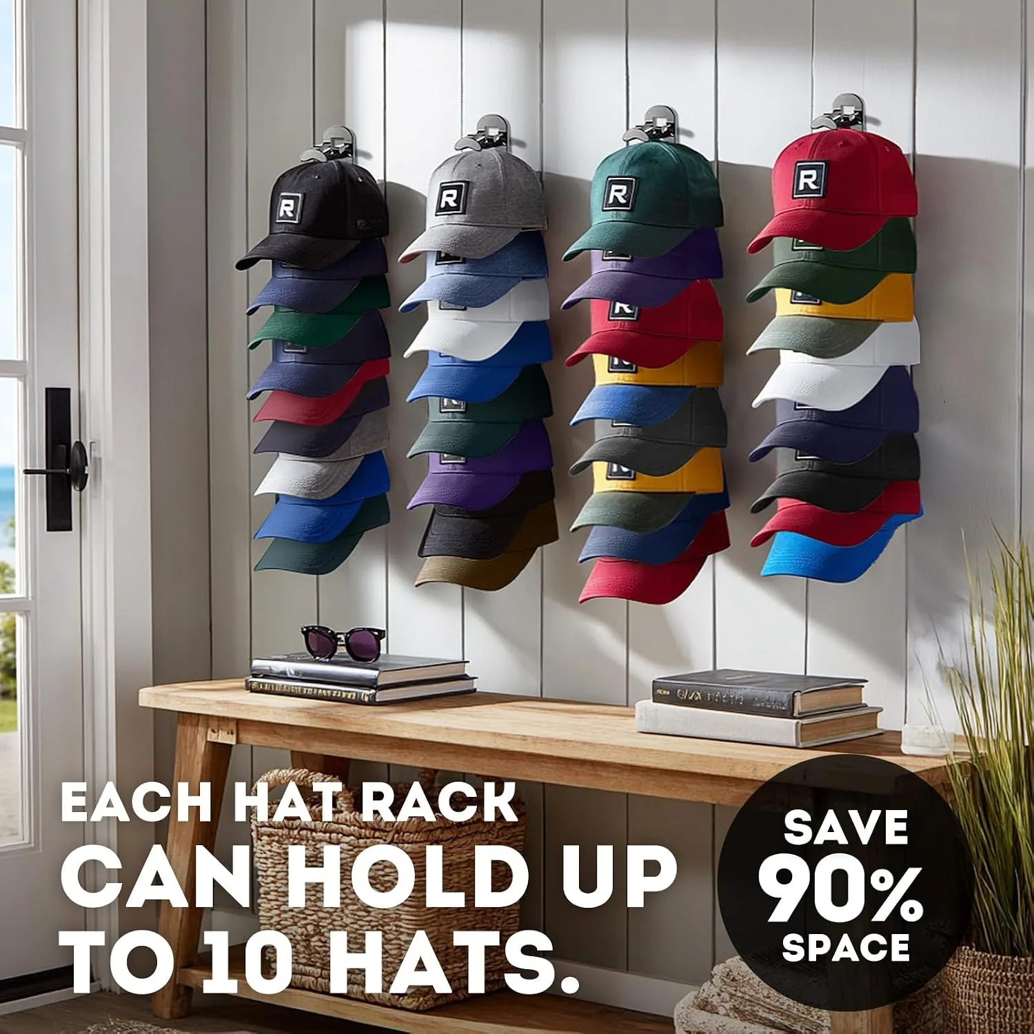 Hat Hook Wall Organizer 2 Pack, Holds 20 Hats - detail view 5